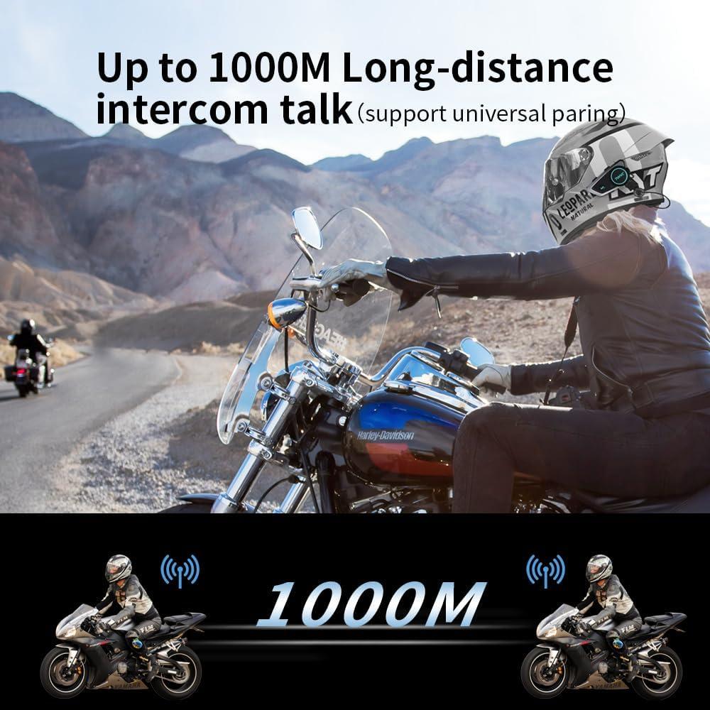 eECO-FLYING Motorcycle Helmet Bluetooth Headsets,Up to 1KM 2 Rider Intercom Bluetooth 5.1 Helmet Communication System with AI Voice and Music Sharing,1000mAh (2pack for Full Helmet(Soft mic))