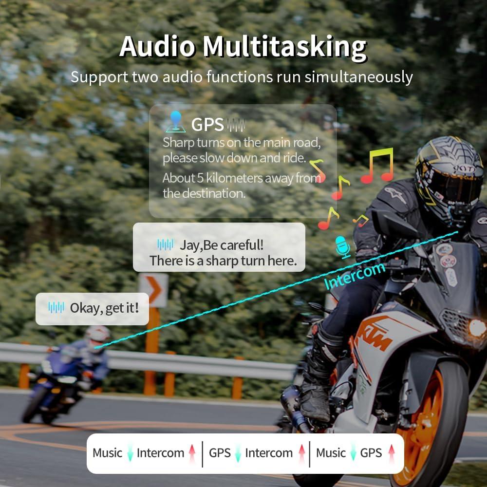 eECO-FLYING Motorcycle Helmet Bluetooth Headsets,Up to 1KM 2 Rider Intercom Bluetooth 5.1 Helmet Communication System with AI Voice and Music Sharing,1000mAh (2pack for Full Helmet(Soft mic))
