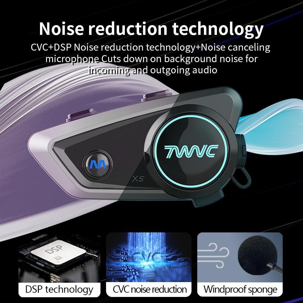 eECO-FLYING Motorcycle Helmet Bluetooth Headsets,Up to 1KM 2 Rider Intercom Bluetooth 5.1 Helmet Communication System with AI Voice and Music Sharing,1000mAh (2pack for Full Helmet(Soft mic))