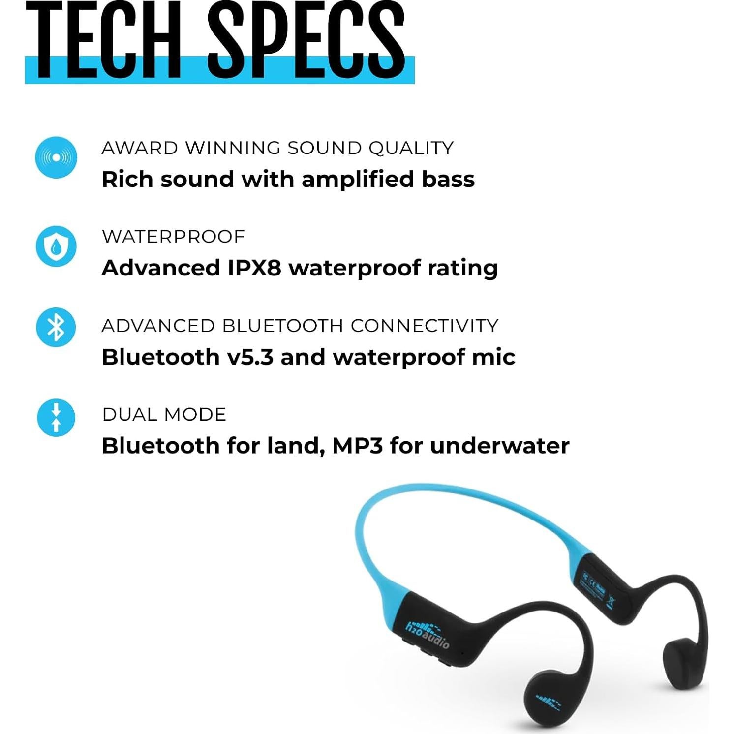 Auriculares H2O Audio TRI 2 Bluetooth 5.3 Impermeables 8GB