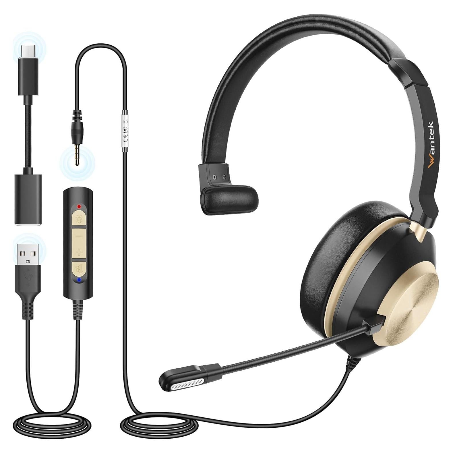 Auriculares Wantek 881FUSB con micrófono y cancelación de ruido