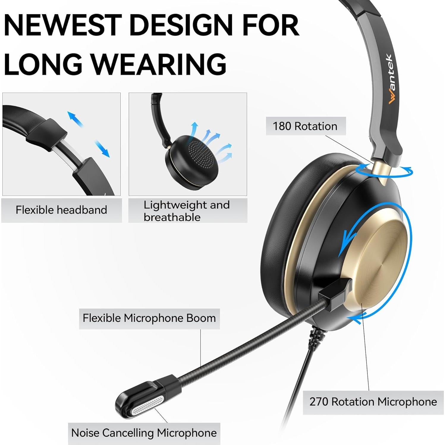 Auriculares Wantek 881FUSB con micrófono y cancelación de ruido