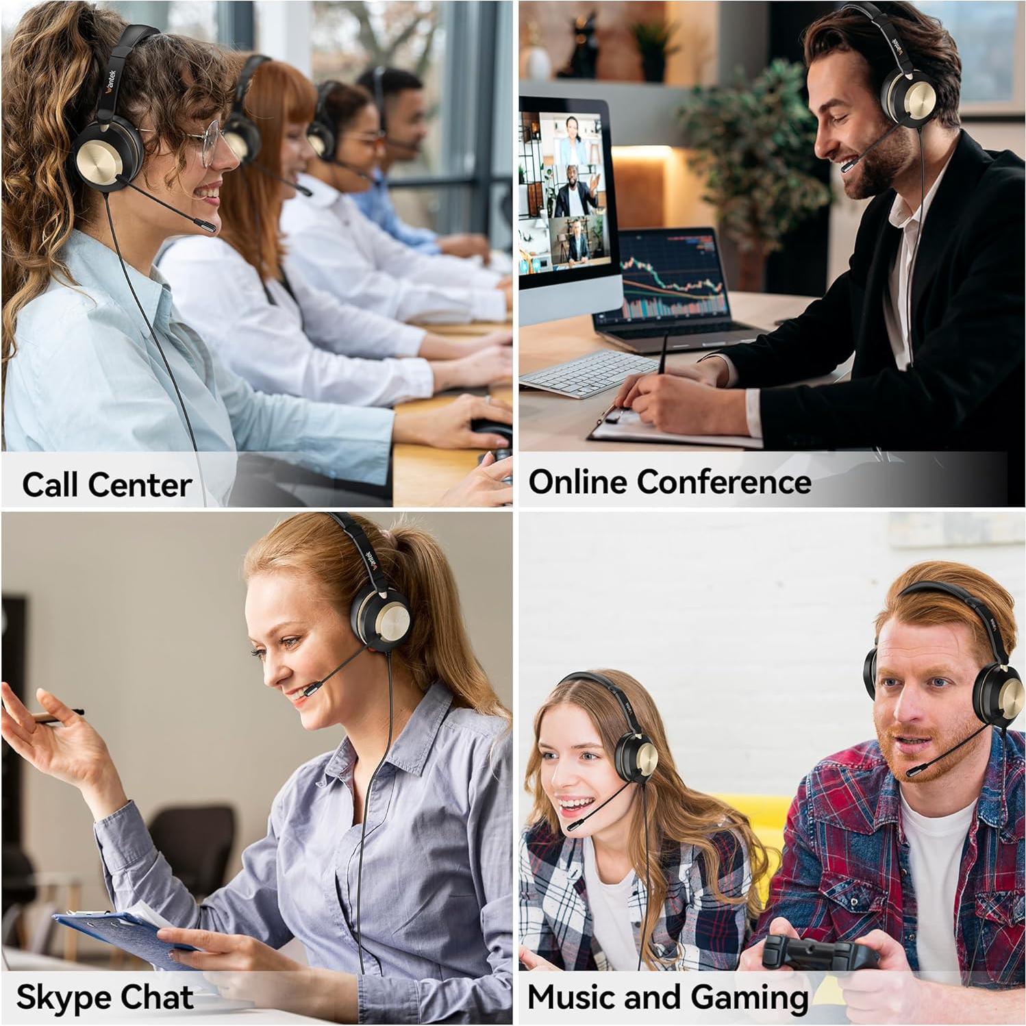 Auriculares Wantek 881FUSB con micrófono y cancelación de ruido