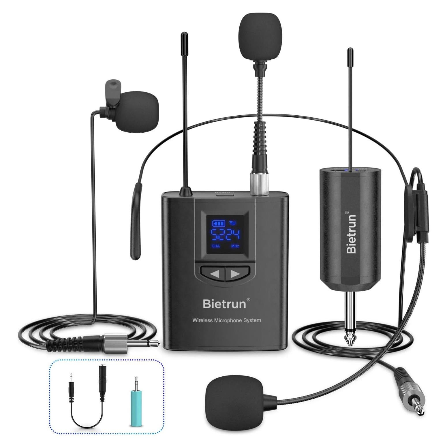 Sistema de micrófono lavalier inalámbrico Bietrun WXM07 UHF 50m