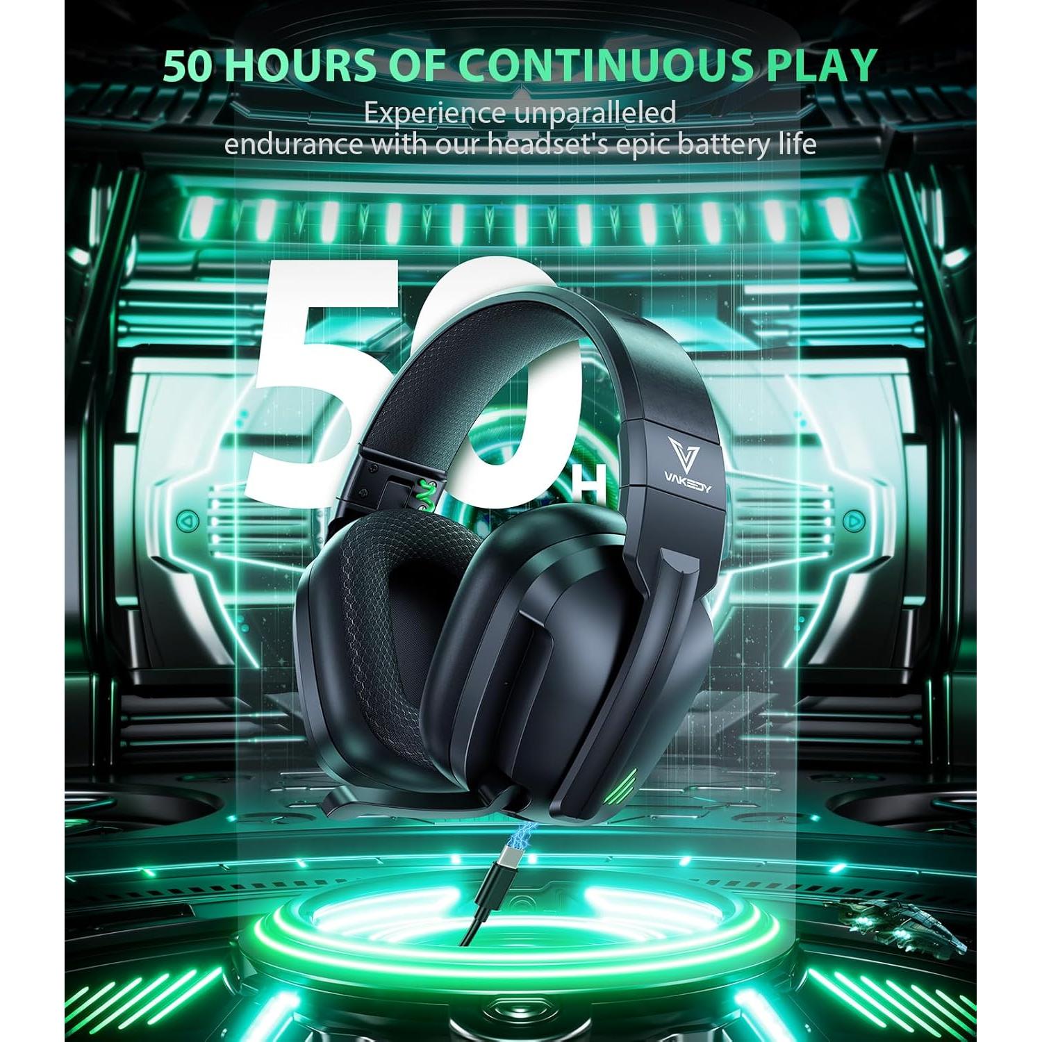 Auriculares Gaming Inalámbricos Vakedy HW11 Bluetooth 5.3 Negro