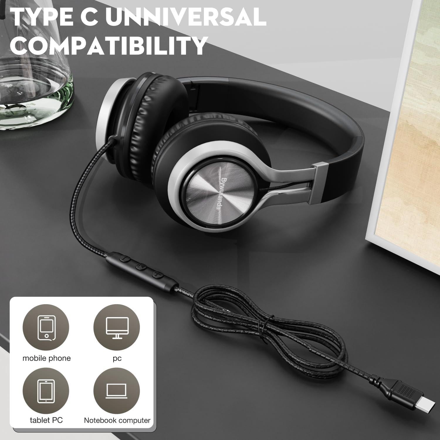 Auriculares USB-C Bywulanda con micrófono y control de volumen