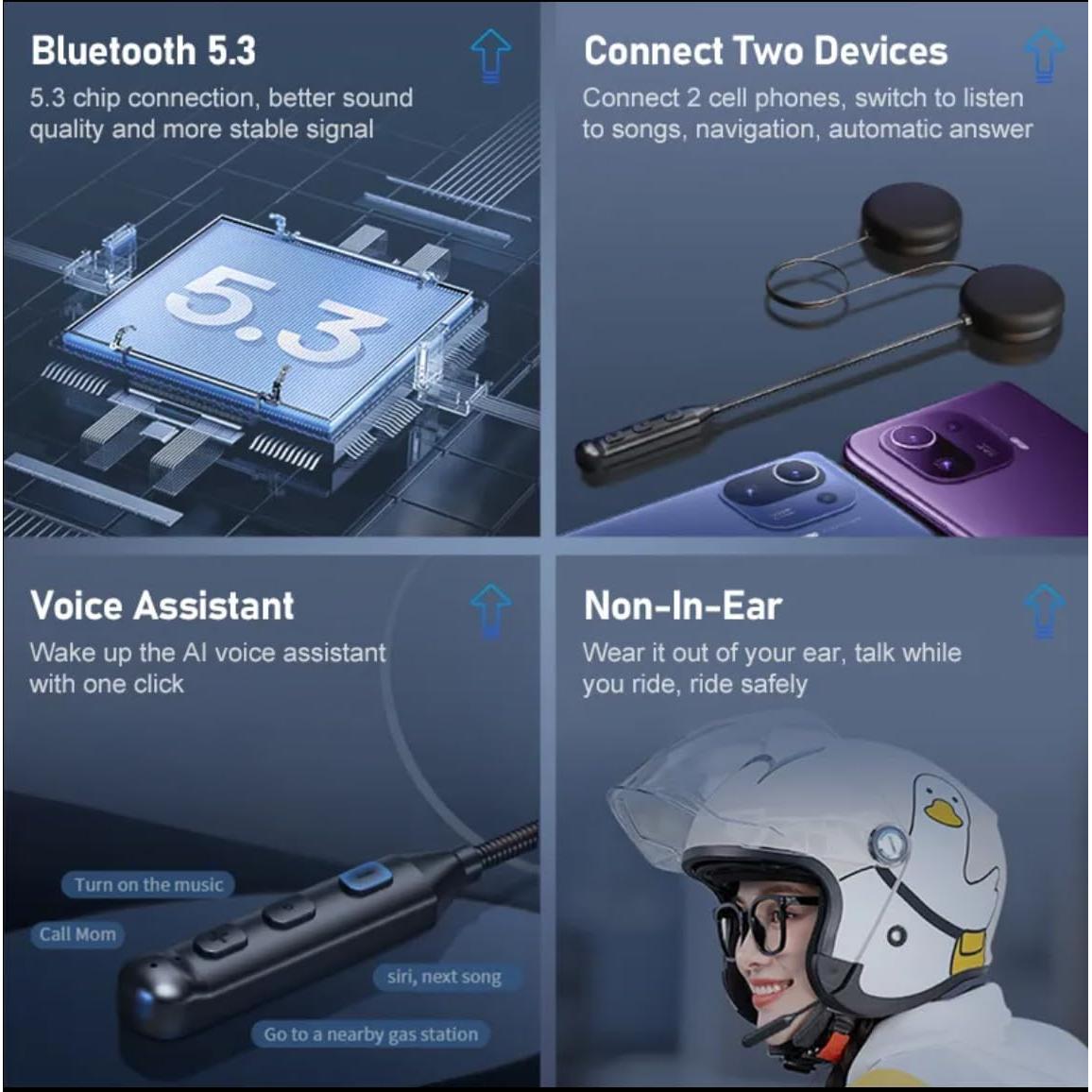 Auricular Bluetooth GDM para Casco de Motocicleta, Altavoces Dobles