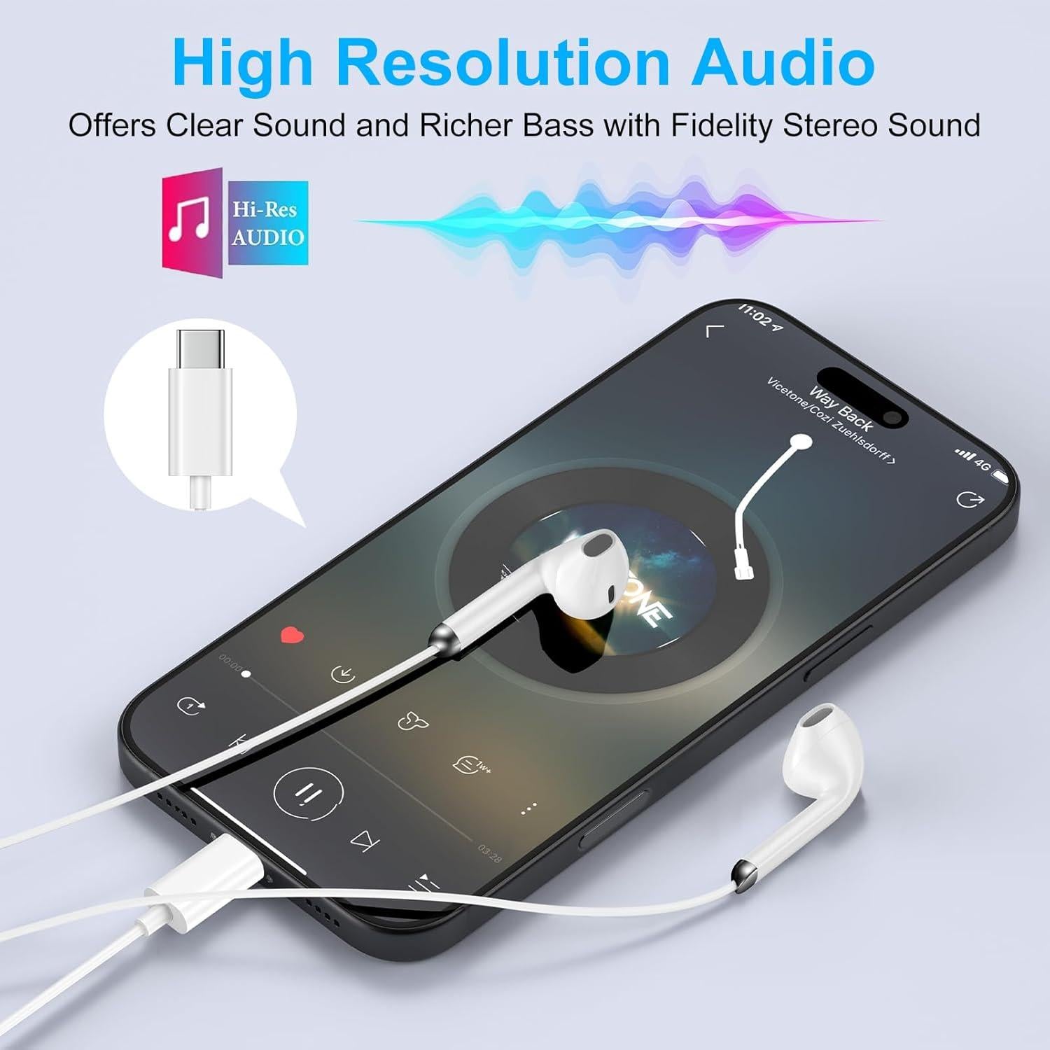 Auriculares USB C con micrófono para iPhone 16/15 y Samsung