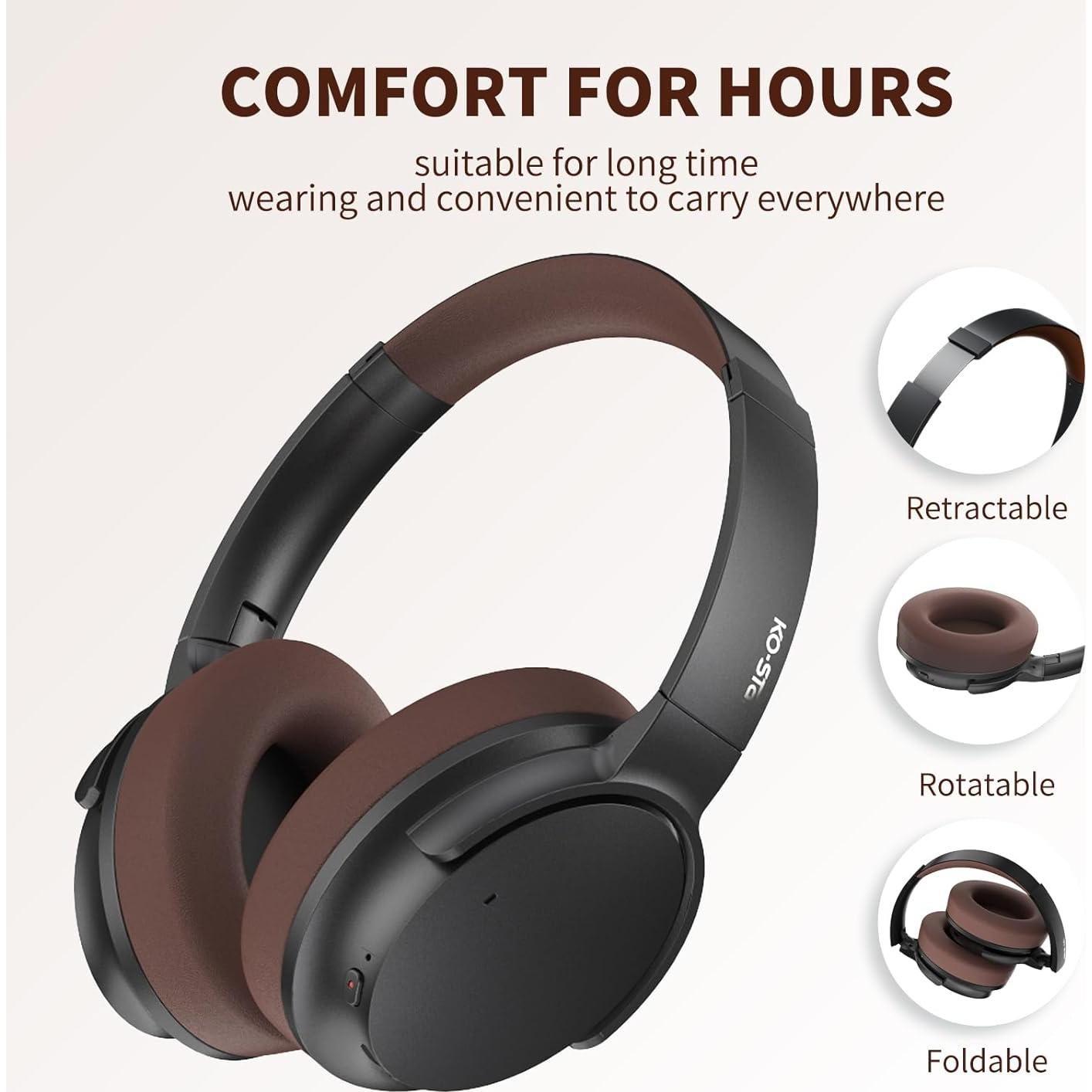 Auriculares Bluetooth KO-STAR NB-1092 ANC HiFi 60H Marrón