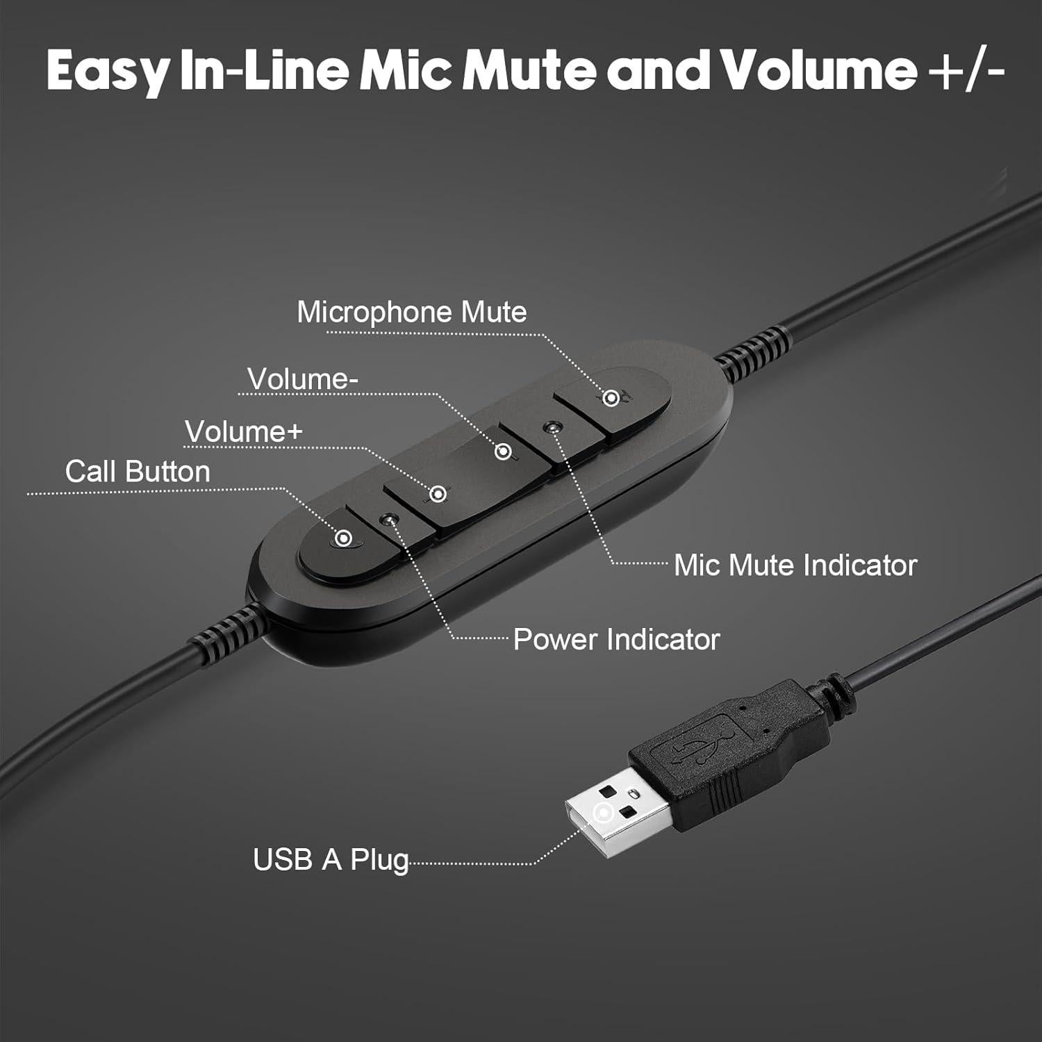 Auriculares USB Emaiker EMK806DUC01 con Micrófono y Cancelación de Ruido