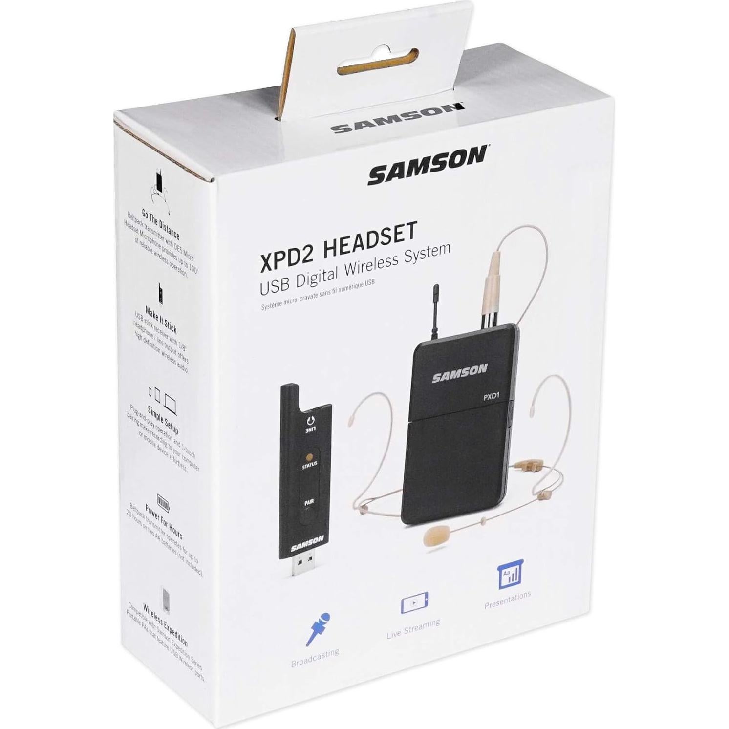 Sistema Inalámbrico USB Samson XPD2 con Micrófono DE5 Negro