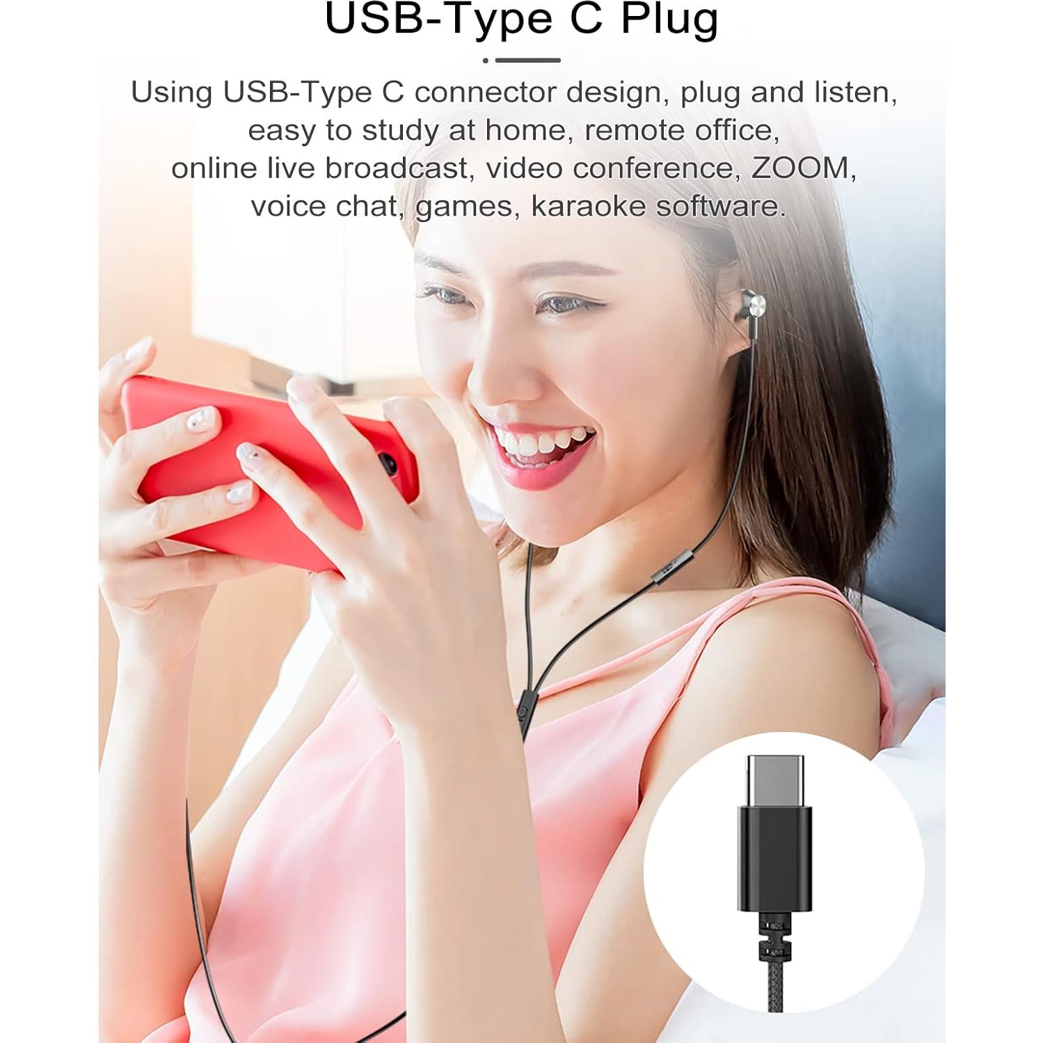 Auriculares USB Tipo C OKCSC con Micrófono y Control de Ruido