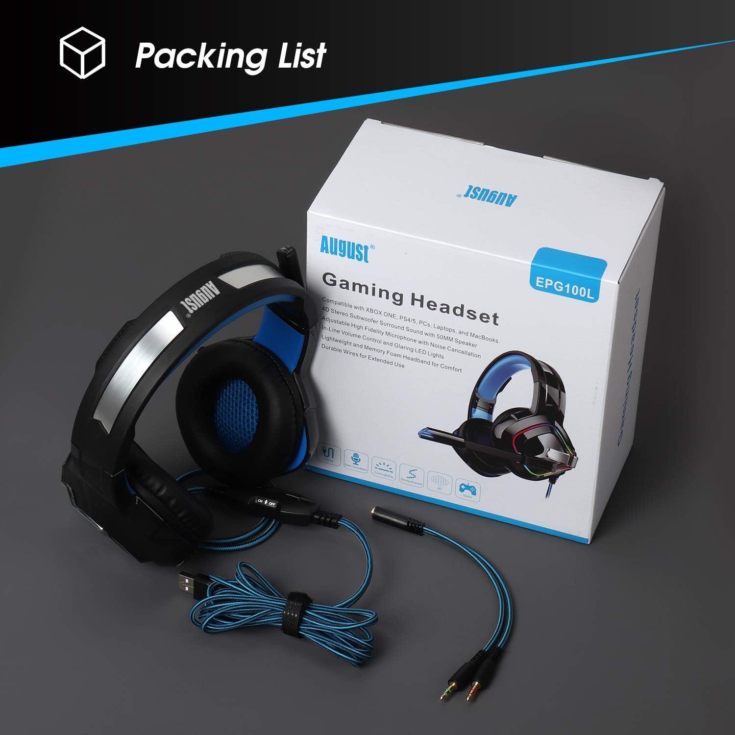Auriculares Gaming August EPG100L con Sonido 5.1 y Luz RGB