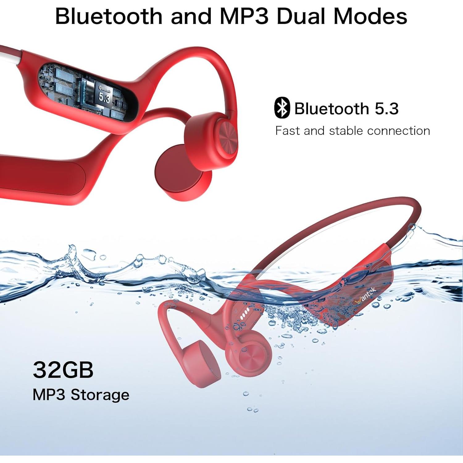 Auriculares Wantek Conducción Ósea Bluetooth IP68 32GB Natación