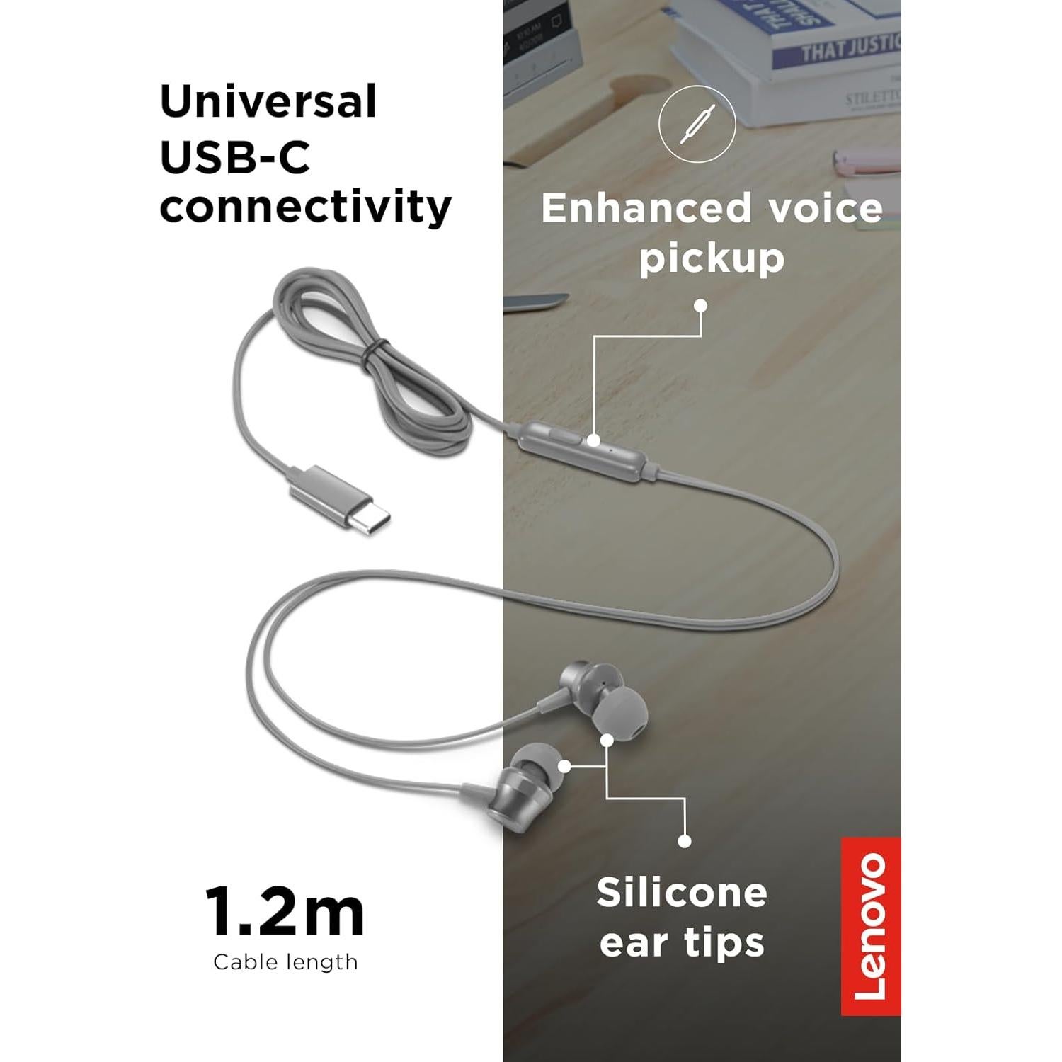 Auriculares in-ear Lenovo 300 USB-C con micrófono - Gris
