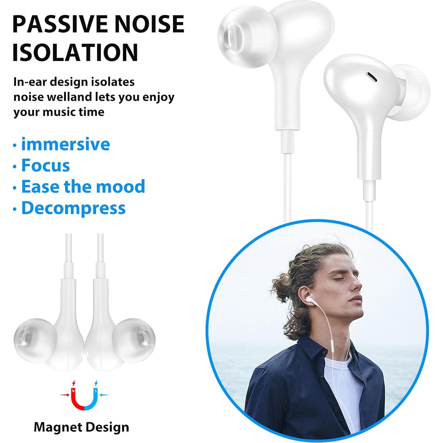 Auriculares con cable ASKUBSKU 3.5mm HiFi Intrauditivos Blanco