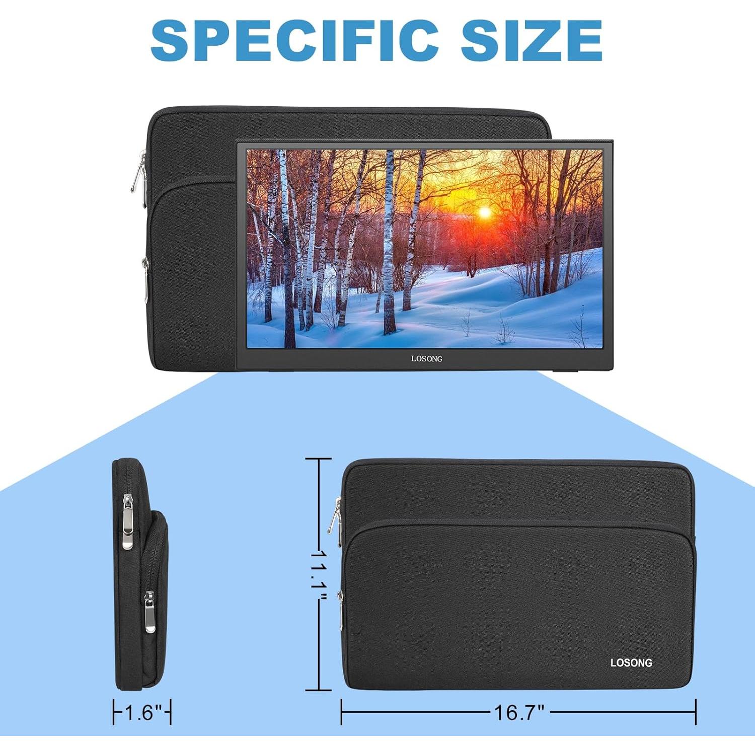 Funda para Monitor Portátil Losong 17.3" Negra con Bolsillo