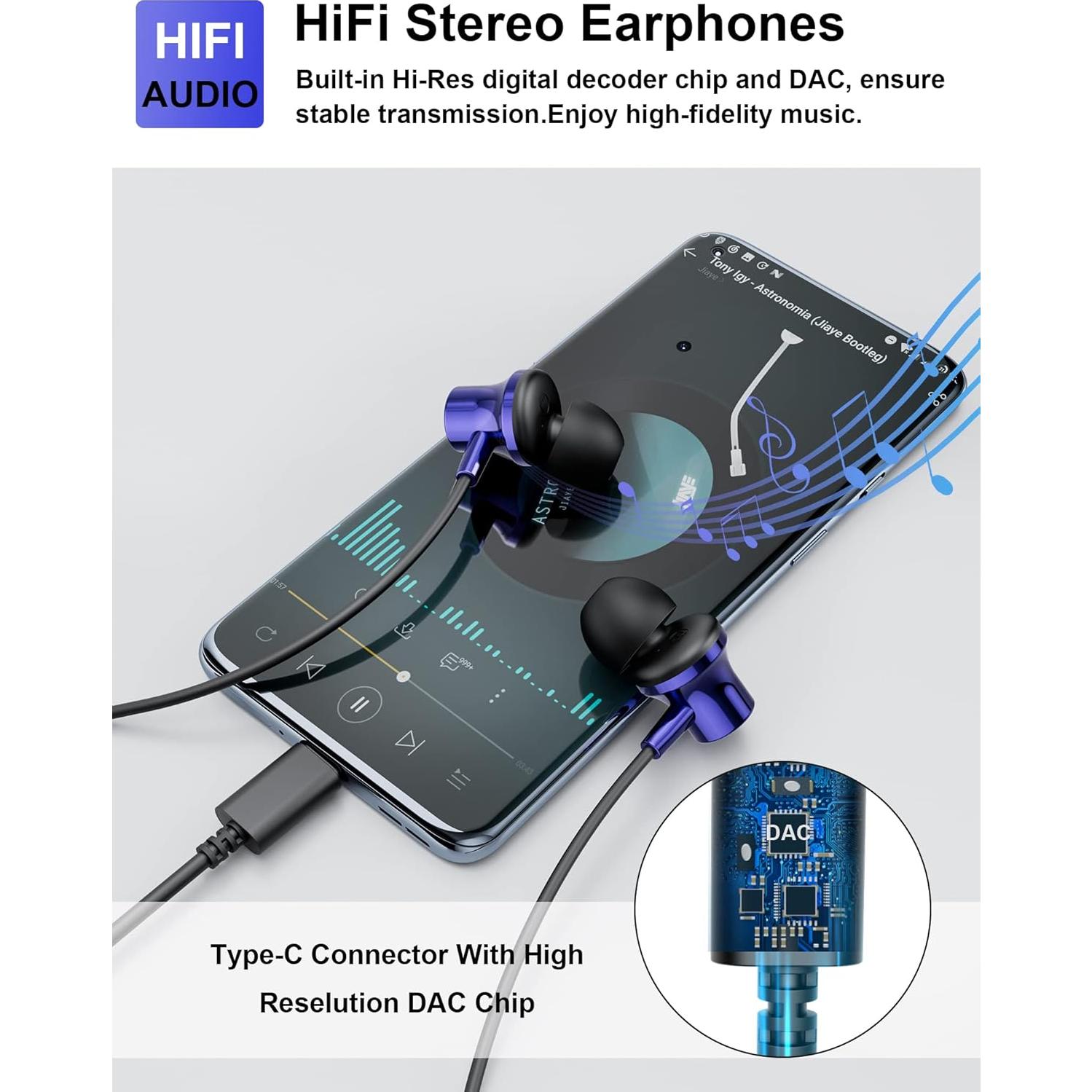 Auriculares USB C ACAGET HiFi Estéreo con Micrófono y Cancelación de Ruido