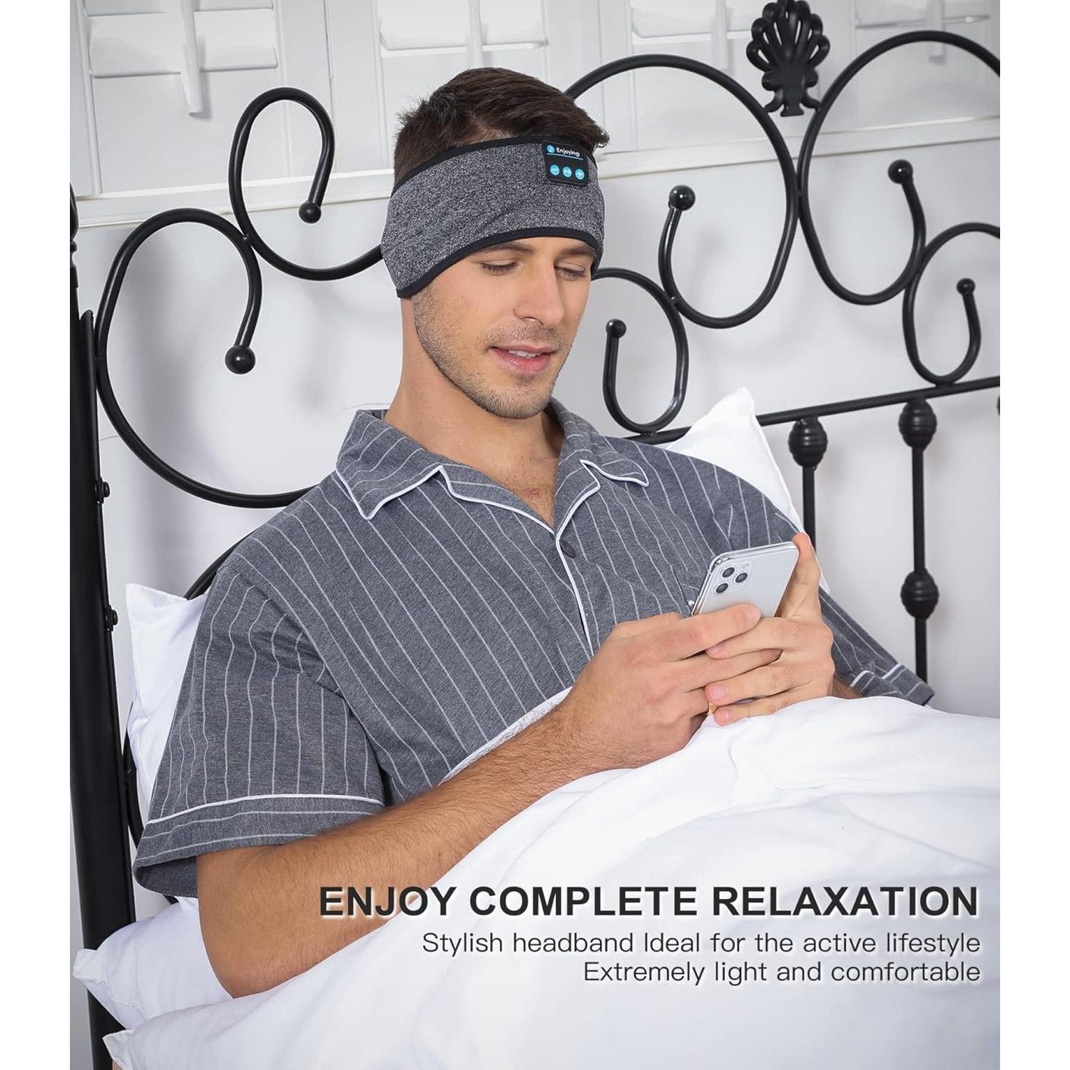 Diadema Bluetooth para Dormir Disfrutando - Cancelación de Ruido, 10h Batería, Unisex, Negro y Gris