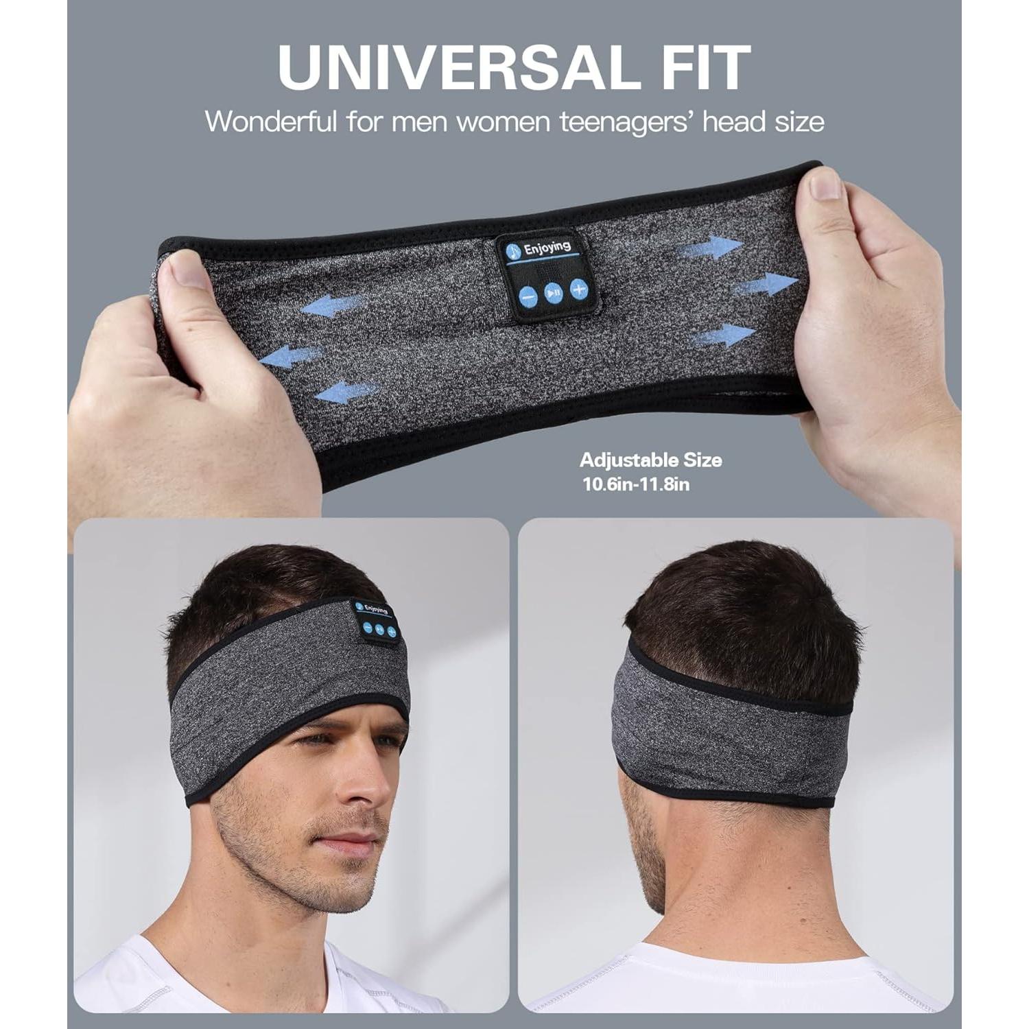 Diadema Bluetooth para Dormir Disfrutando - Cancelación de Ruido, 10h Batería, Unisex, Negro y Gris