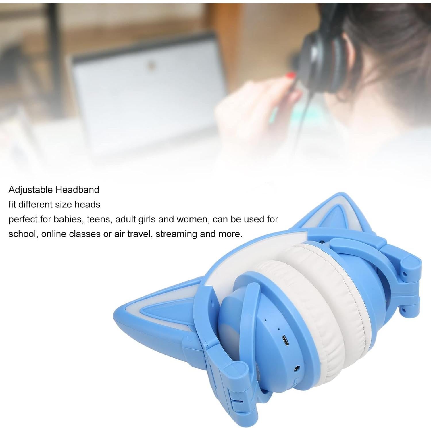 Auriculares Bluetooth con orejas de gato Tangxi Azul 11h batería