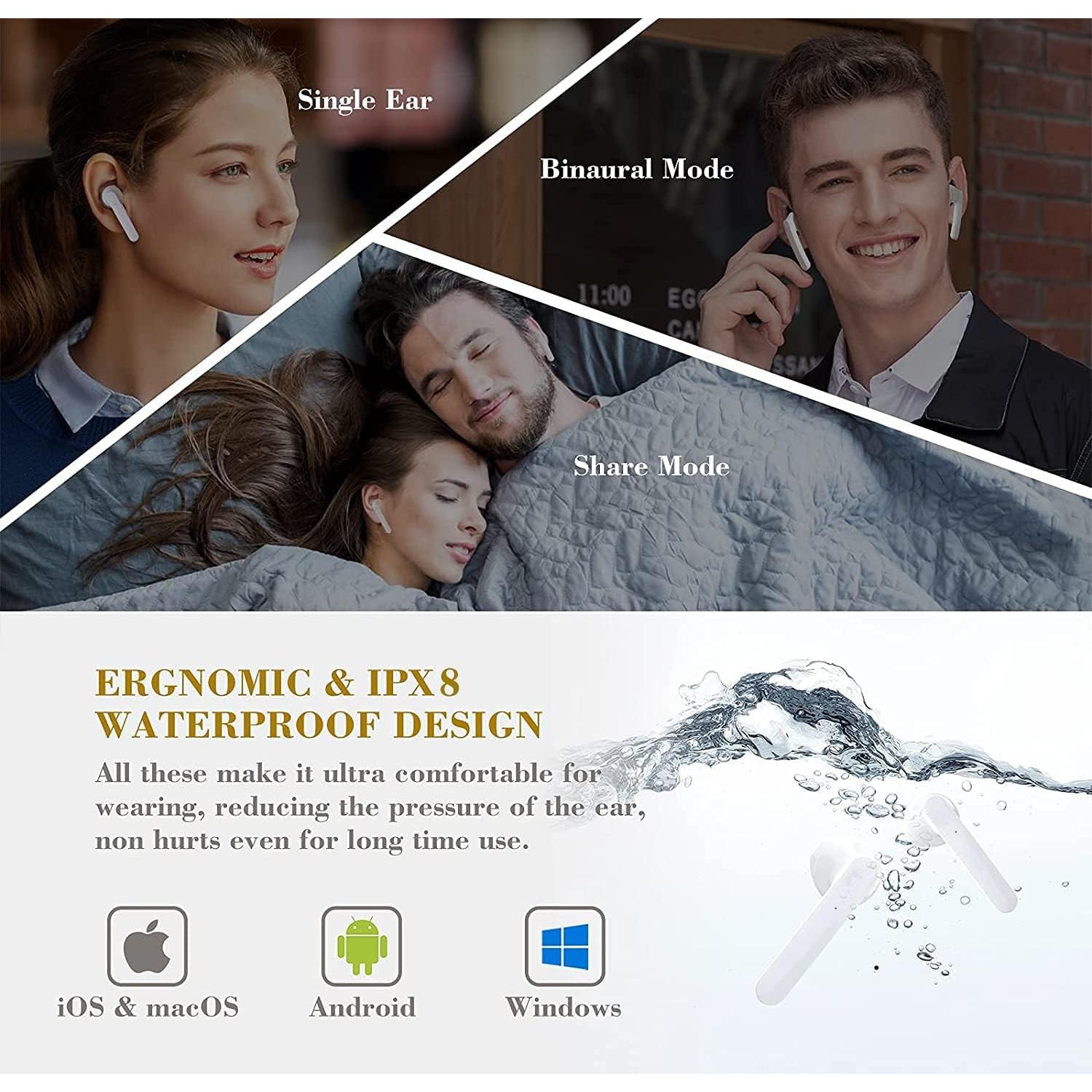 Auriculares Inalámbricos IDAKODU T78 Bluetooth 5.0 IPX8 Blanco