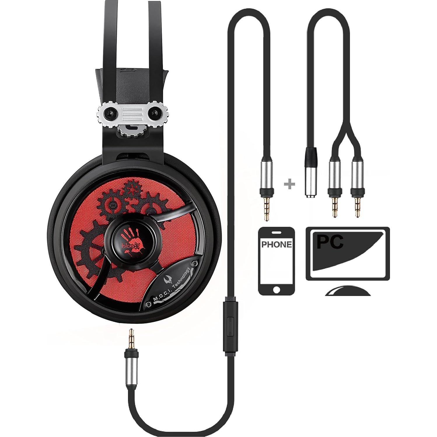 Bloody M660 Gaming Headset 3.5mm Connector - PC/MAC | Mobile | Hyper Surround Sound Range | in-Line mic | Ultra Cloud Plush Over Ear Cuffs | - Red LED USB