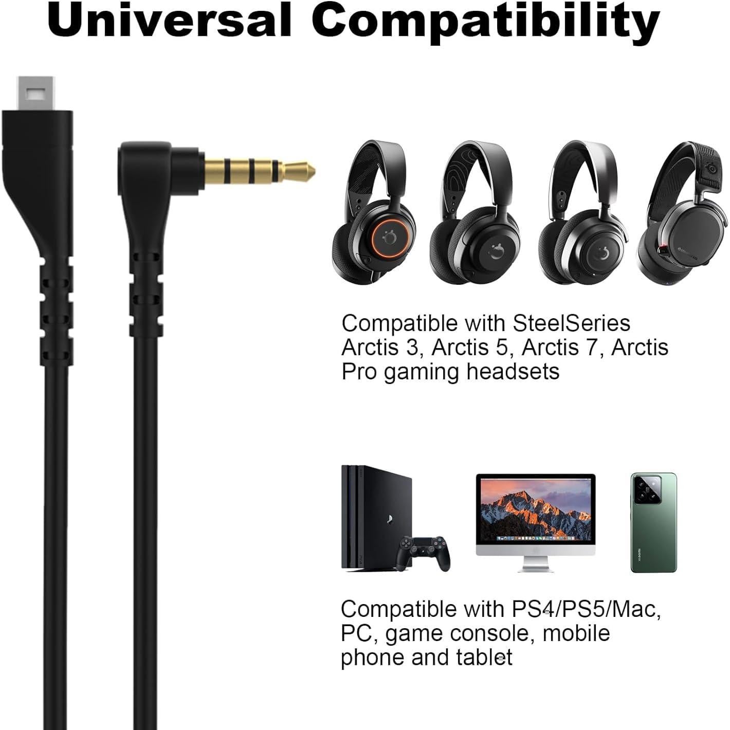 Cable de Audio de Reemplazo Hizsoaor 1.5m para SteelSeries Arctis