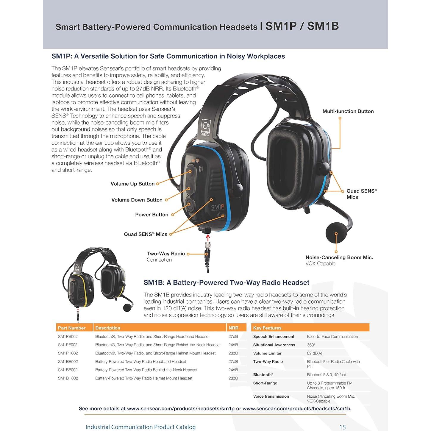 Auricular Inalámbrico Bluetooth Sensear SM1P 24dB NRR Pro