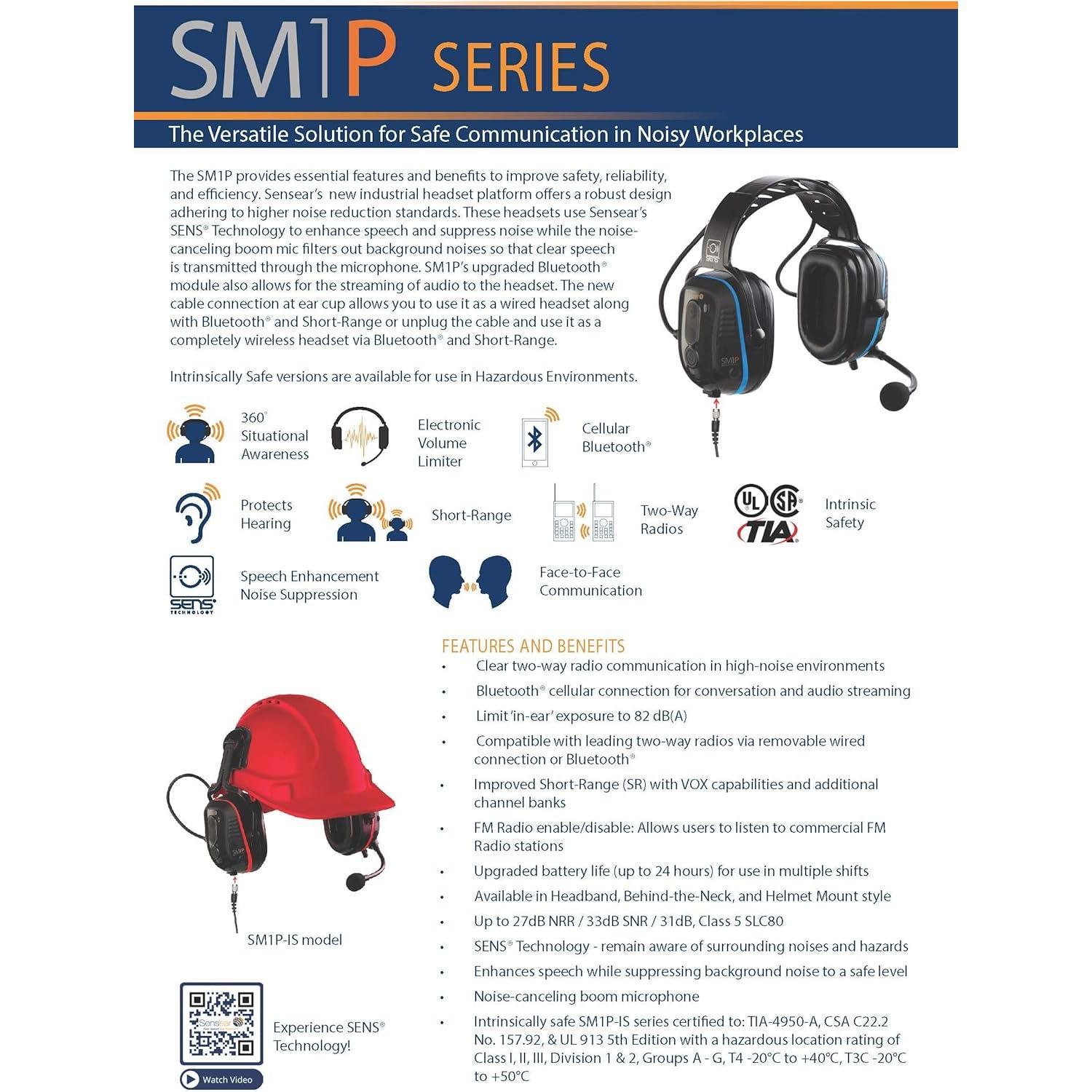 Auricular Inalámbrico Bluetooth Sensear SM1P 24dB NRR Pro
