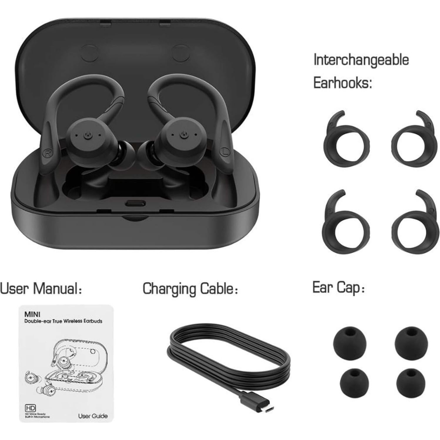 Auriculares Inalámbricos DLW Bluetooth 5.0 Estéreo IPX7 Negro