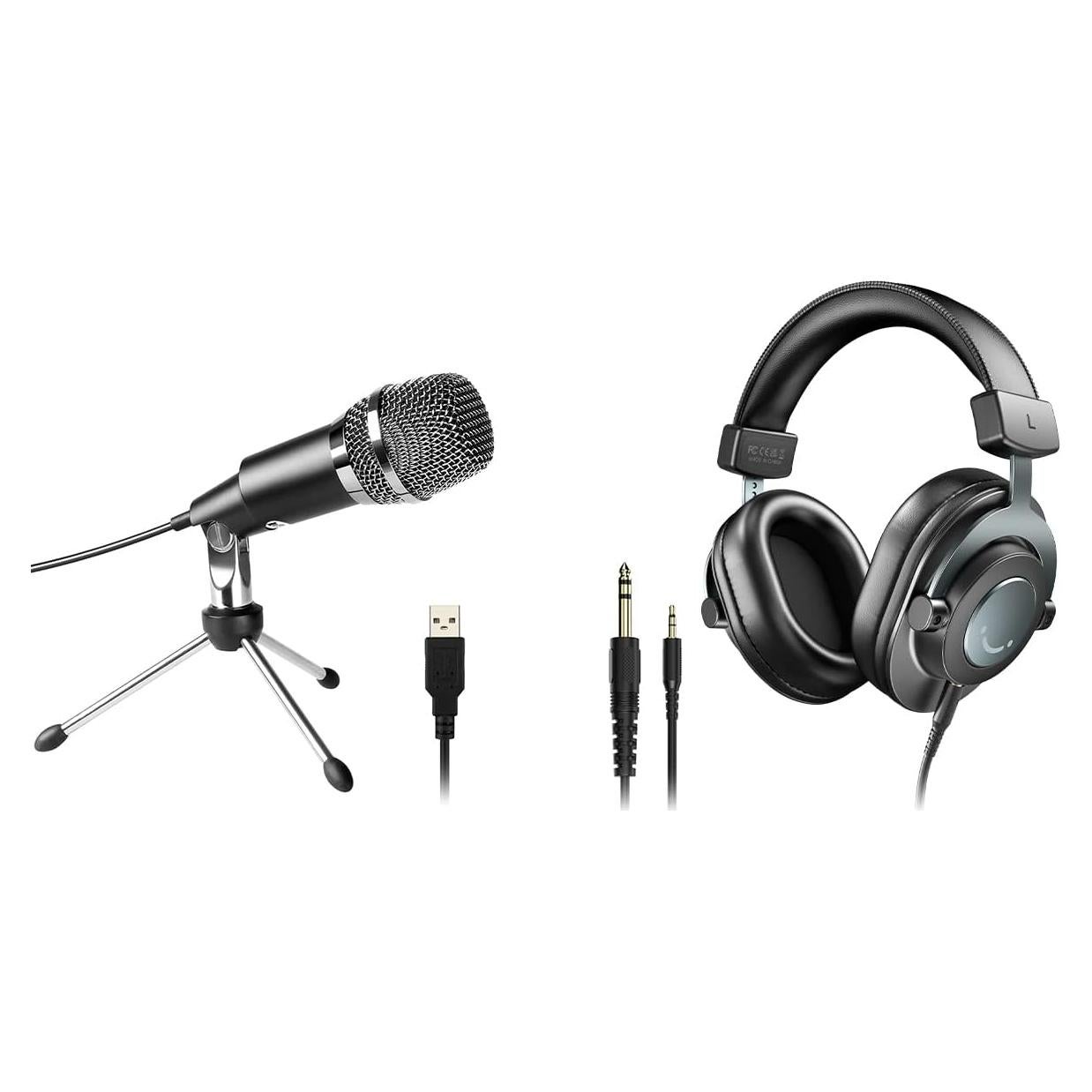 Micrófono USB FIFINE K668 + Auriculares Monitores H8 para Estudio