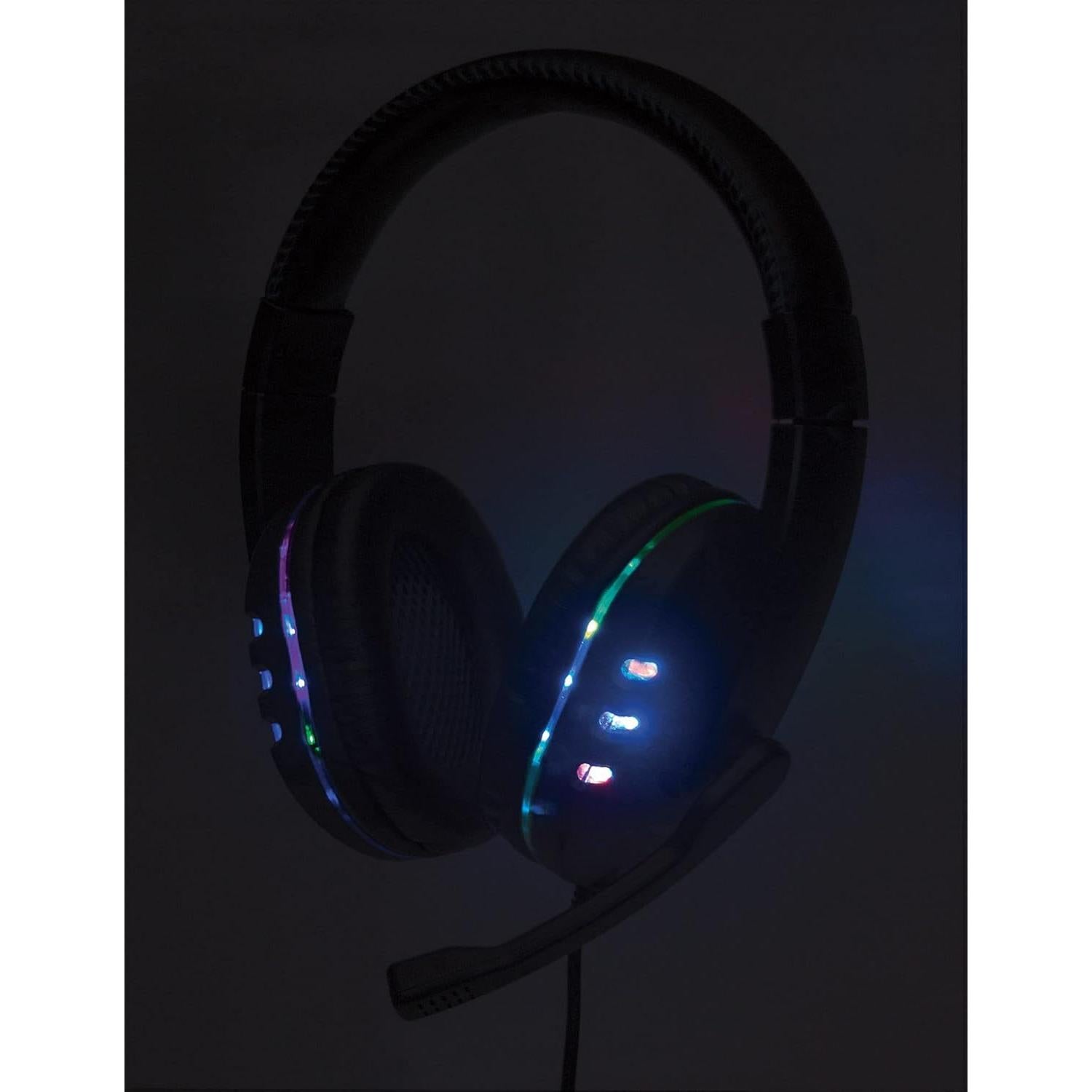 Manhattan USB-A Gaming Headset with LEDs. Retractable Built-in Microphone, Audio Control, Integrated 1.8 m Cable, Black and Blue
