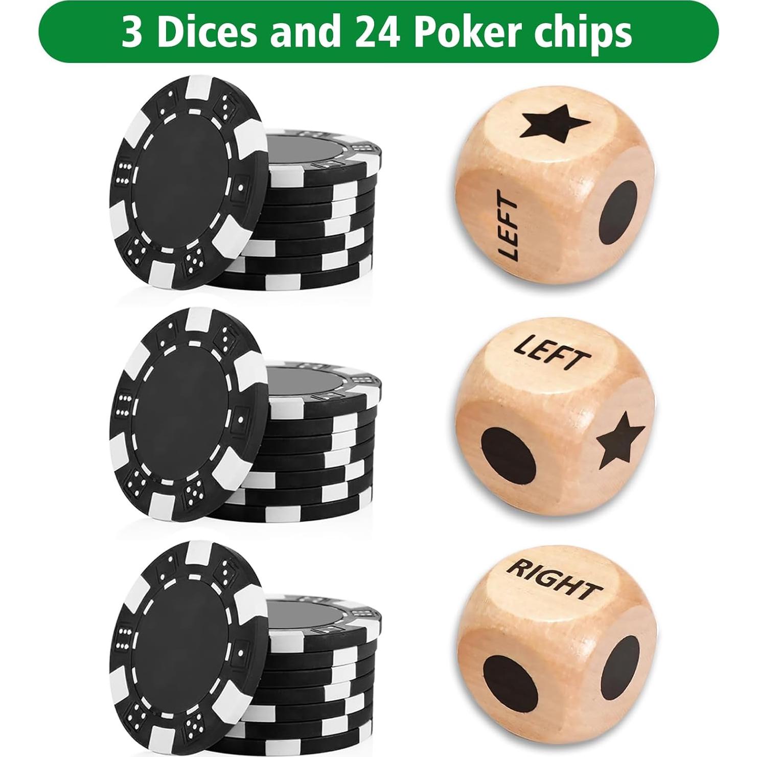 Juego de Dados y Fichas ZLIXING 3 Dados 24 Fichas Póker