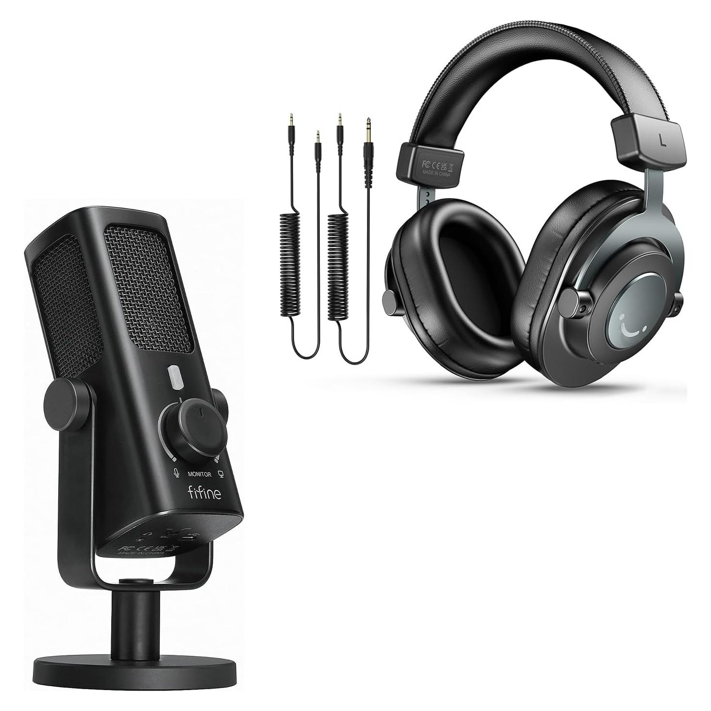 Micrófono de Condensador USB FIFINE con Auriculares de Estudio