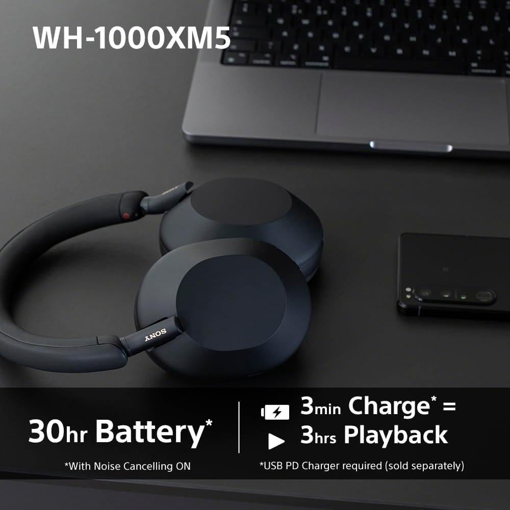 Noise Canceling Wireless Headphones - 30hr Battery Life - Over-Ear Style - Optimized for Alexa and Google Assistant - Built-in mic for Calls - WH-1000XM5B.CE7 - Limited Edition - Charcoal Black