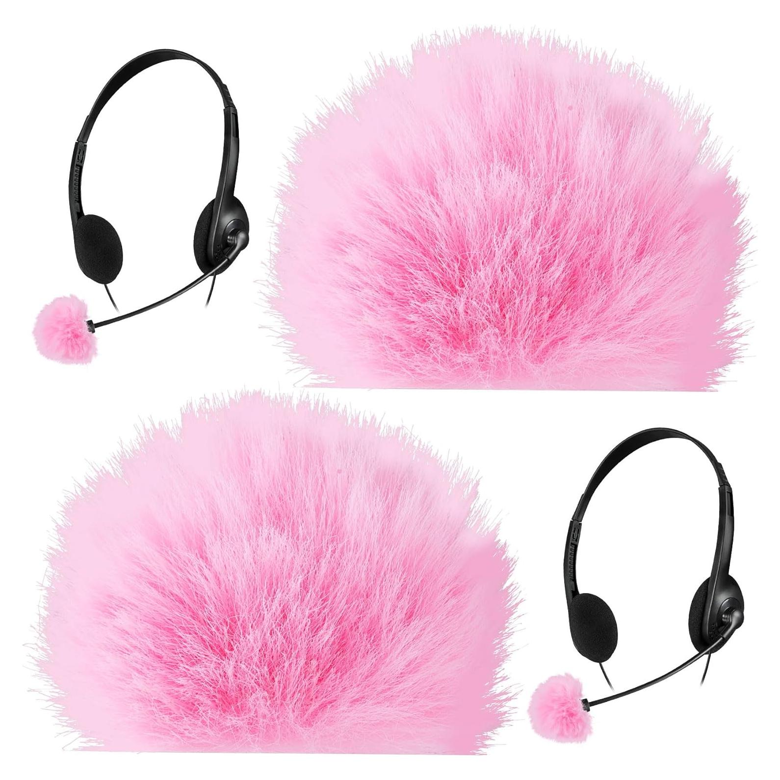Funda de Micrófono Rosa PAGOW 2 Pcs con Pelaje y Reducción de Ruido