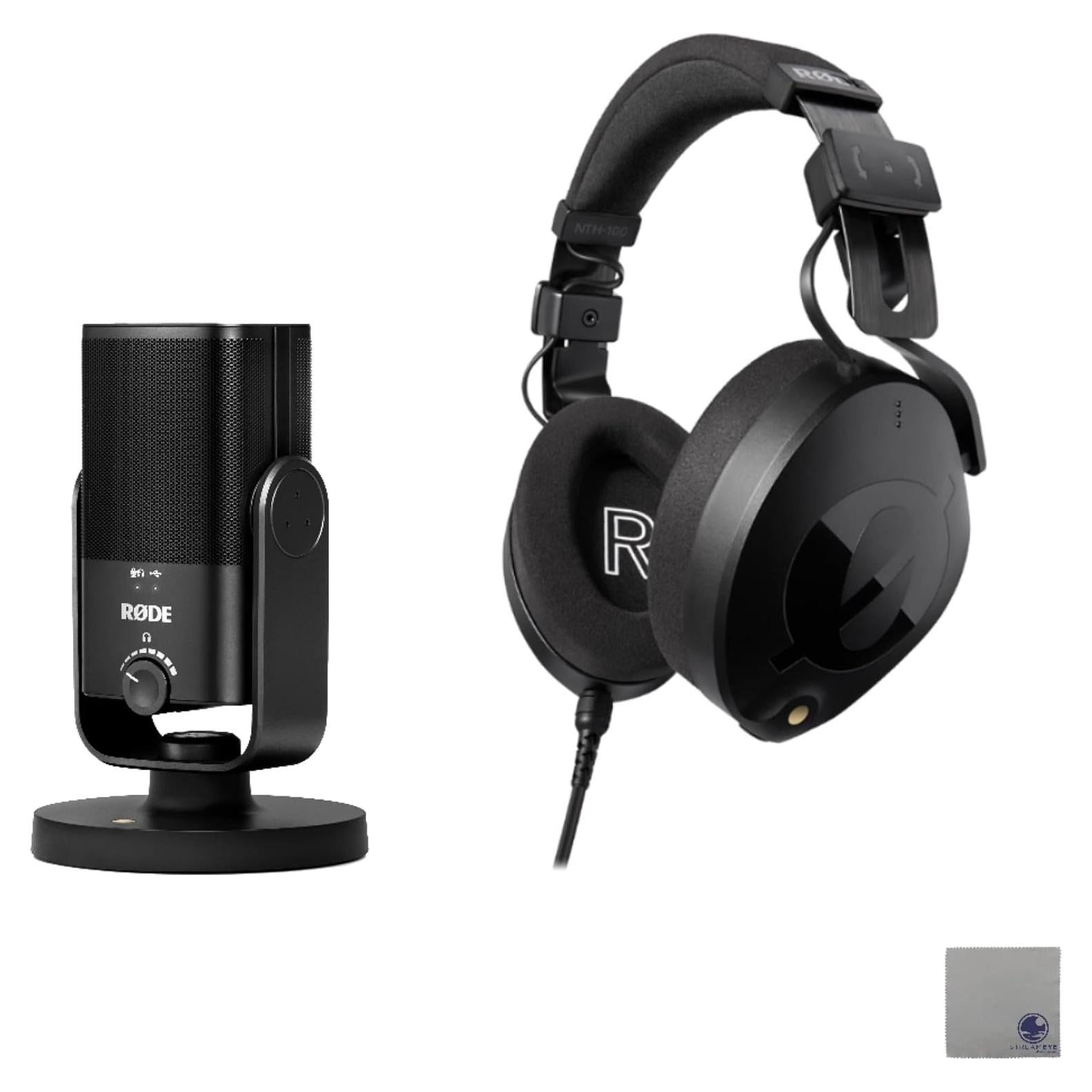 Rode NTH-100 Professional Over-Ear Headphones with Rode NT-USB Mini USB Condenser Microphone and StreamEye Polishing Cloth