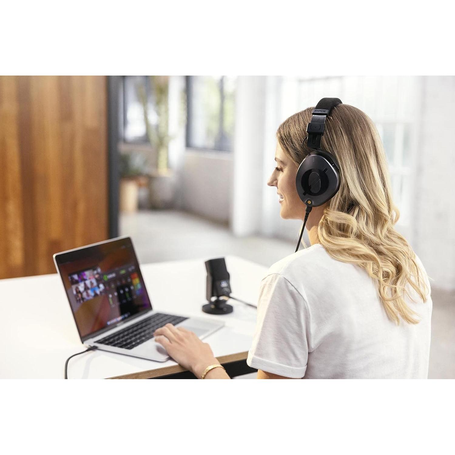 Rode NTH-100 Professional Over-Ear Headphones with Rode NT-USB Mini USB Condenser Microphone and StreamEye Polishing Cloth