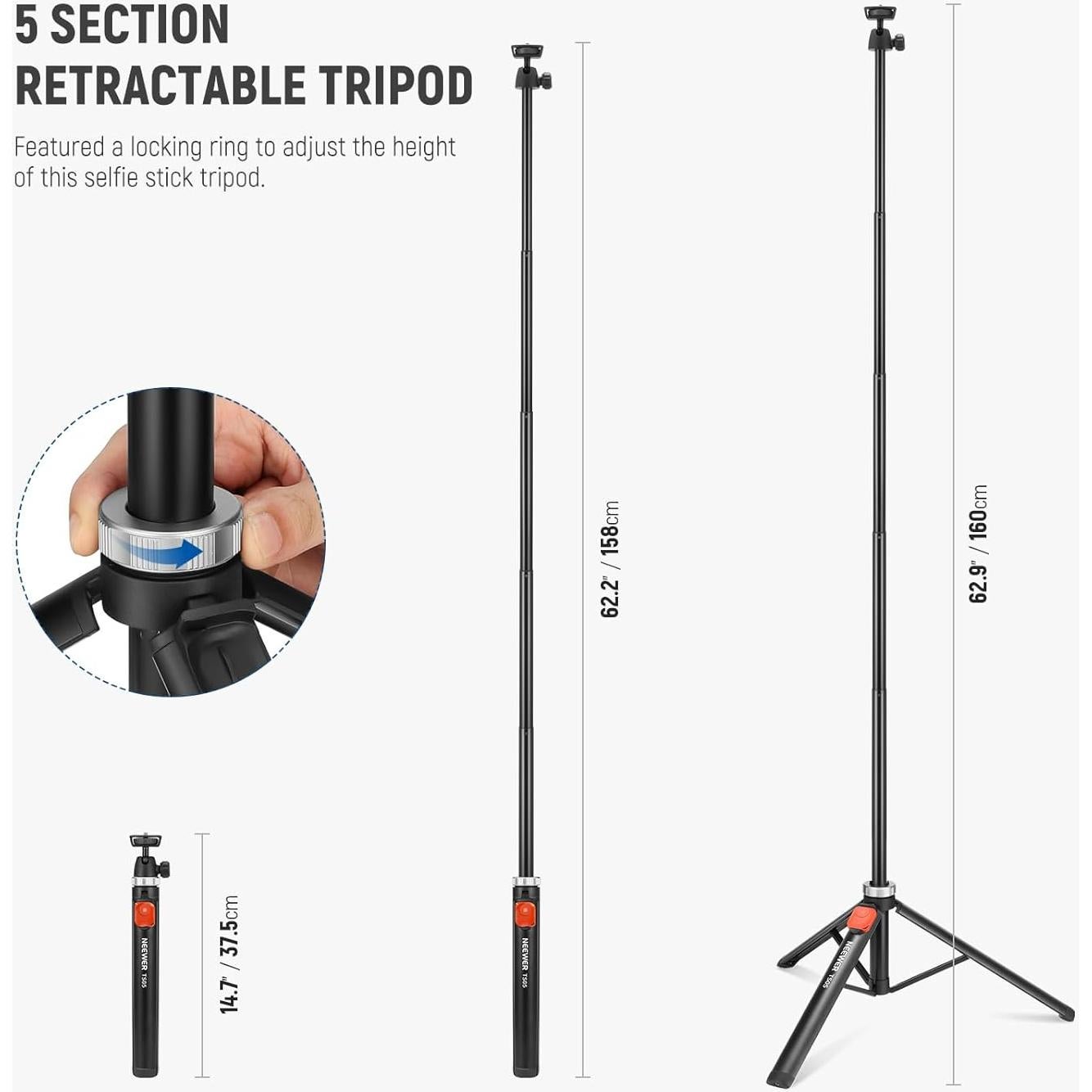 Trípode NEEWER TS05 para Teléfono y Cámara 159.6 cm
