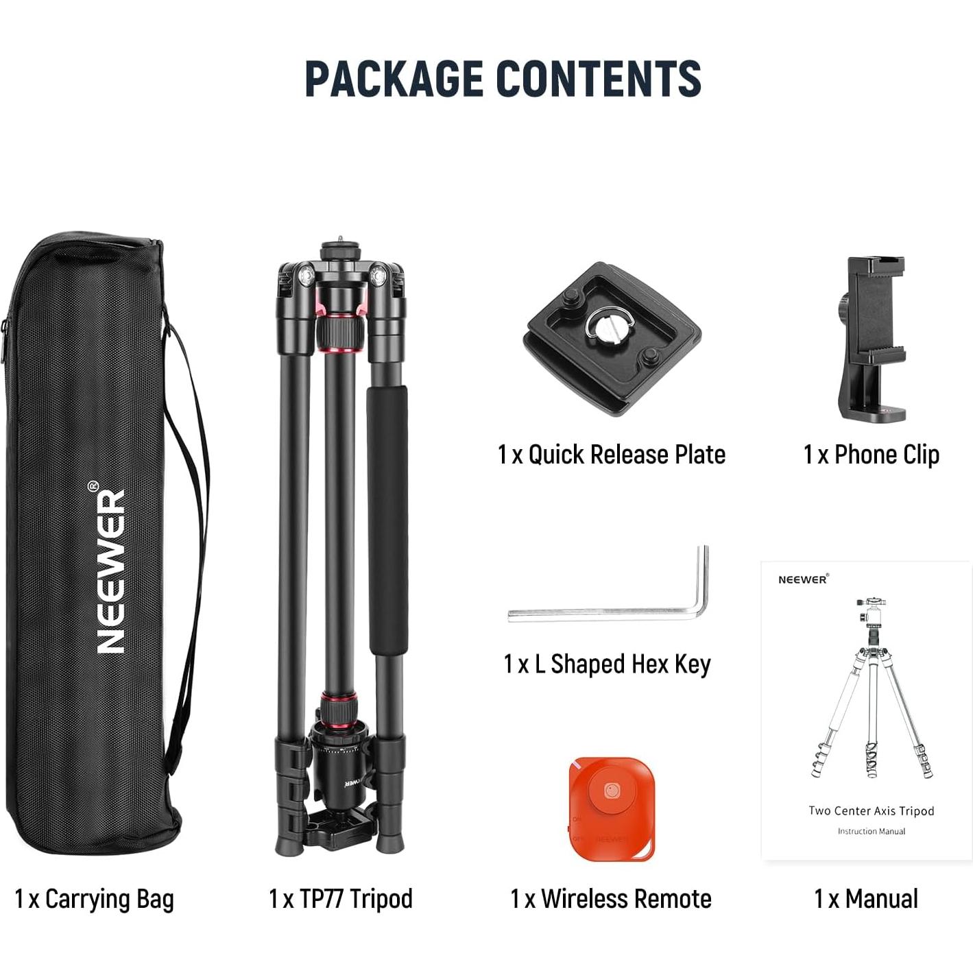 Trípode de Cámara NEEWER TP77 Aluminio 34lb Control Remoto