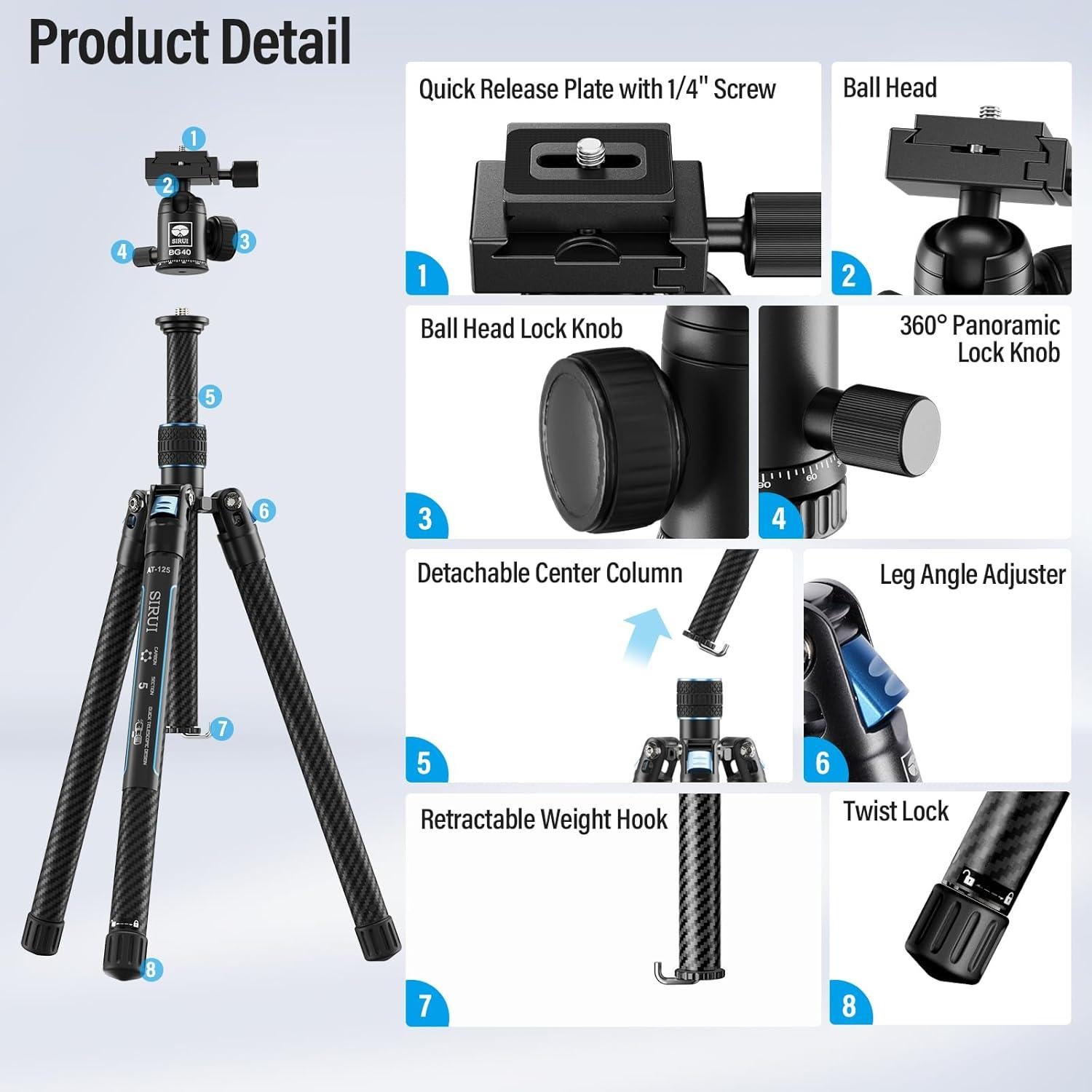 Trípode SIRUI Viajero X-II de Fibra de Carbono 10kg 360°