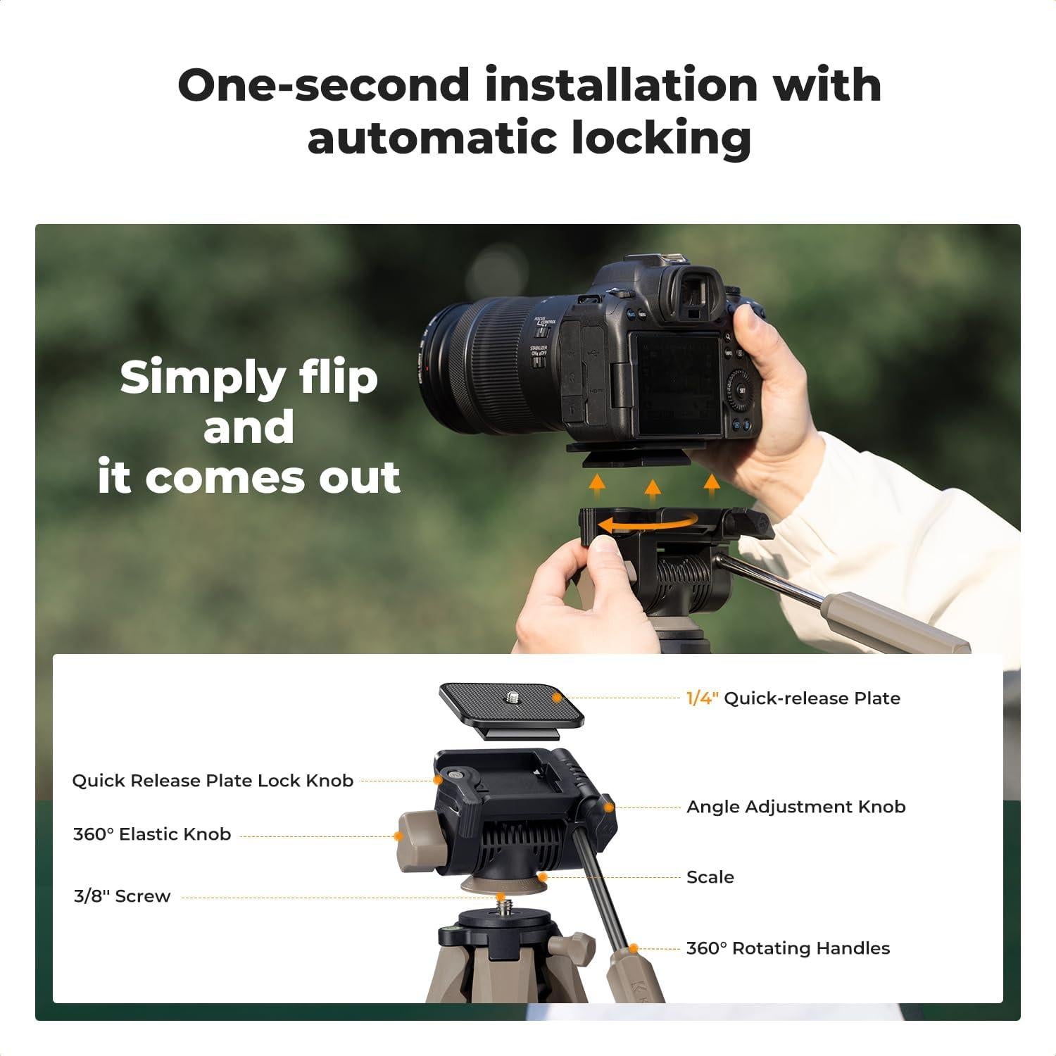 Trípode K&F Concept S255A3+BV01 para cámara 75" ligero