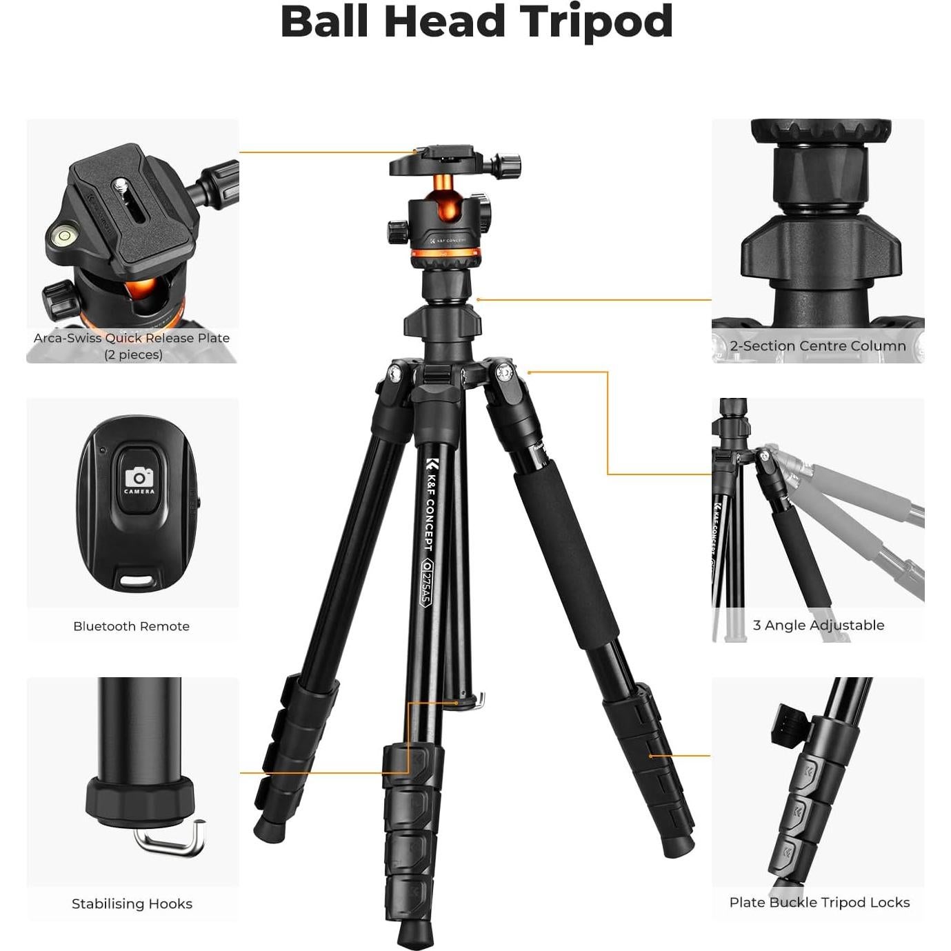 Trípode K&F Concept 193 cm para Cámara y Smartphone, 7.98 kg
