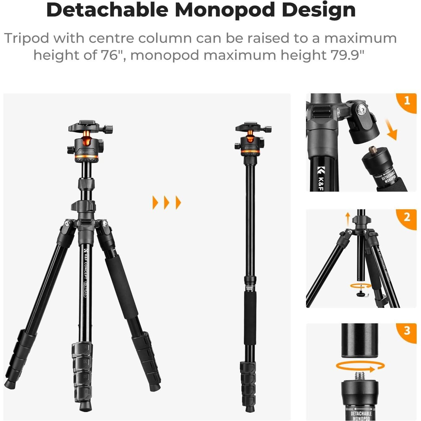 Trípode K&F Concept 193 cm para Cámara y Smartphone, 7.98 kg