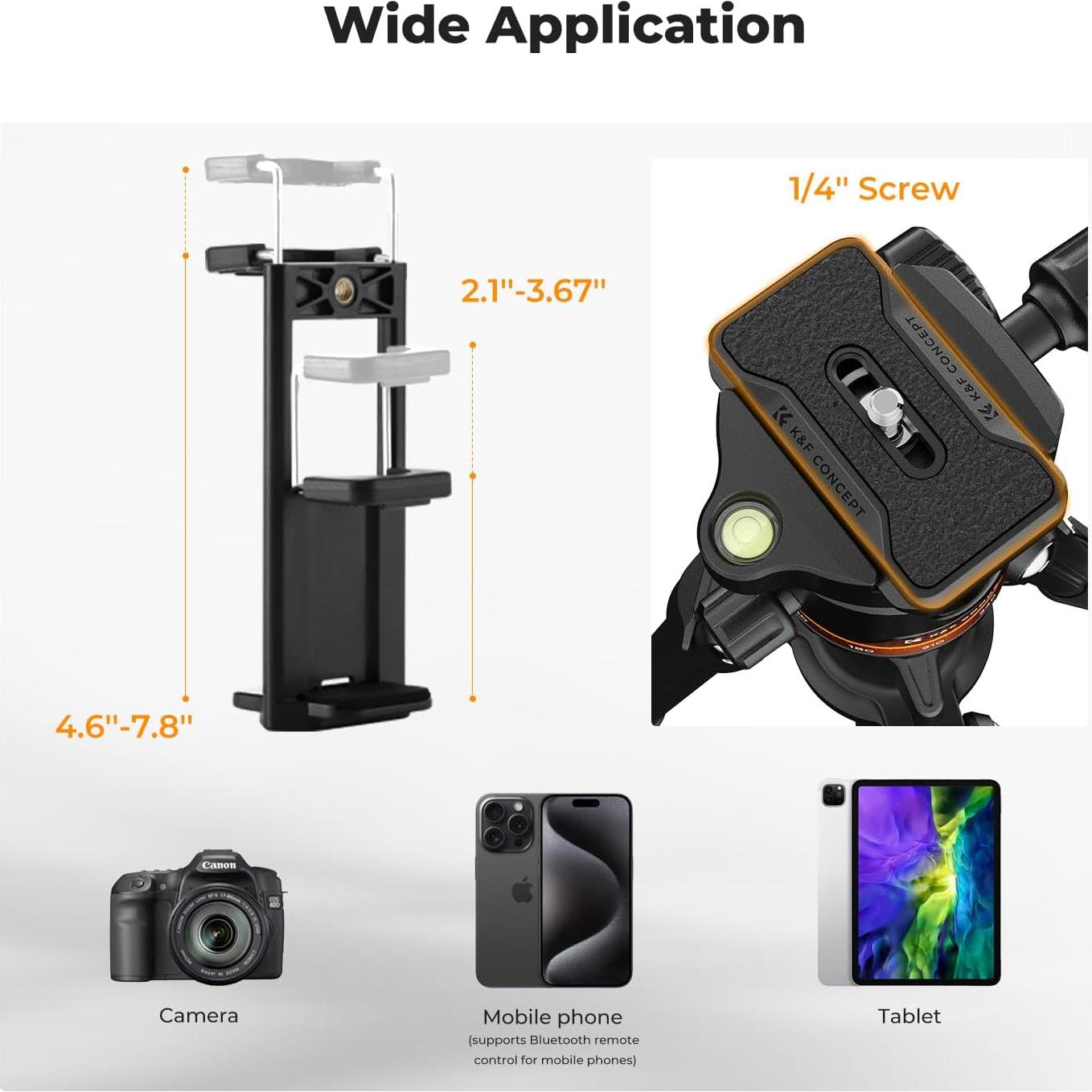 Trípode K&F Concept 193 cm para Cámara y Smartphone, 7.98 kg