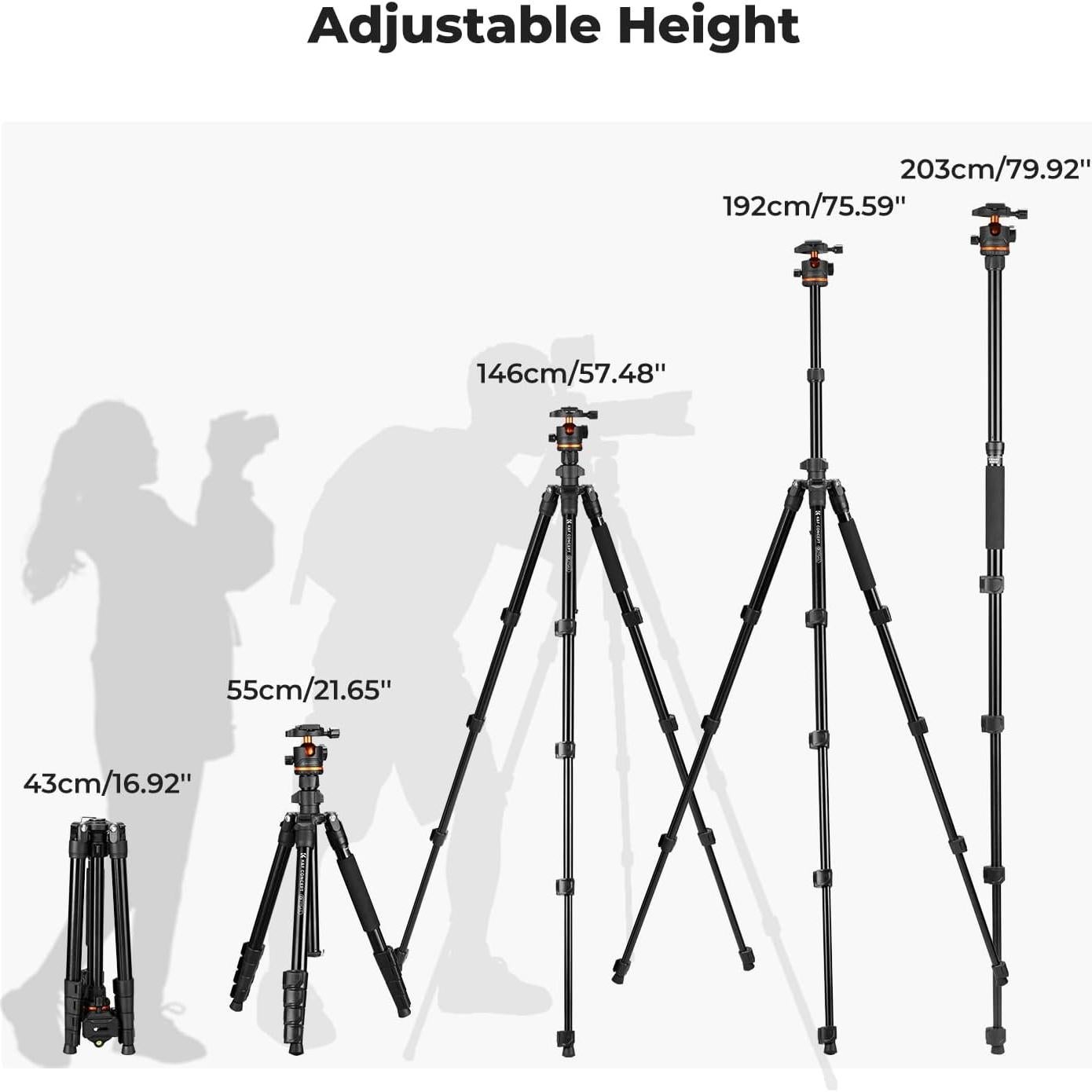 Trípode K&F Concept 193 cm para Cámara y Smartphone, 7.98 kg