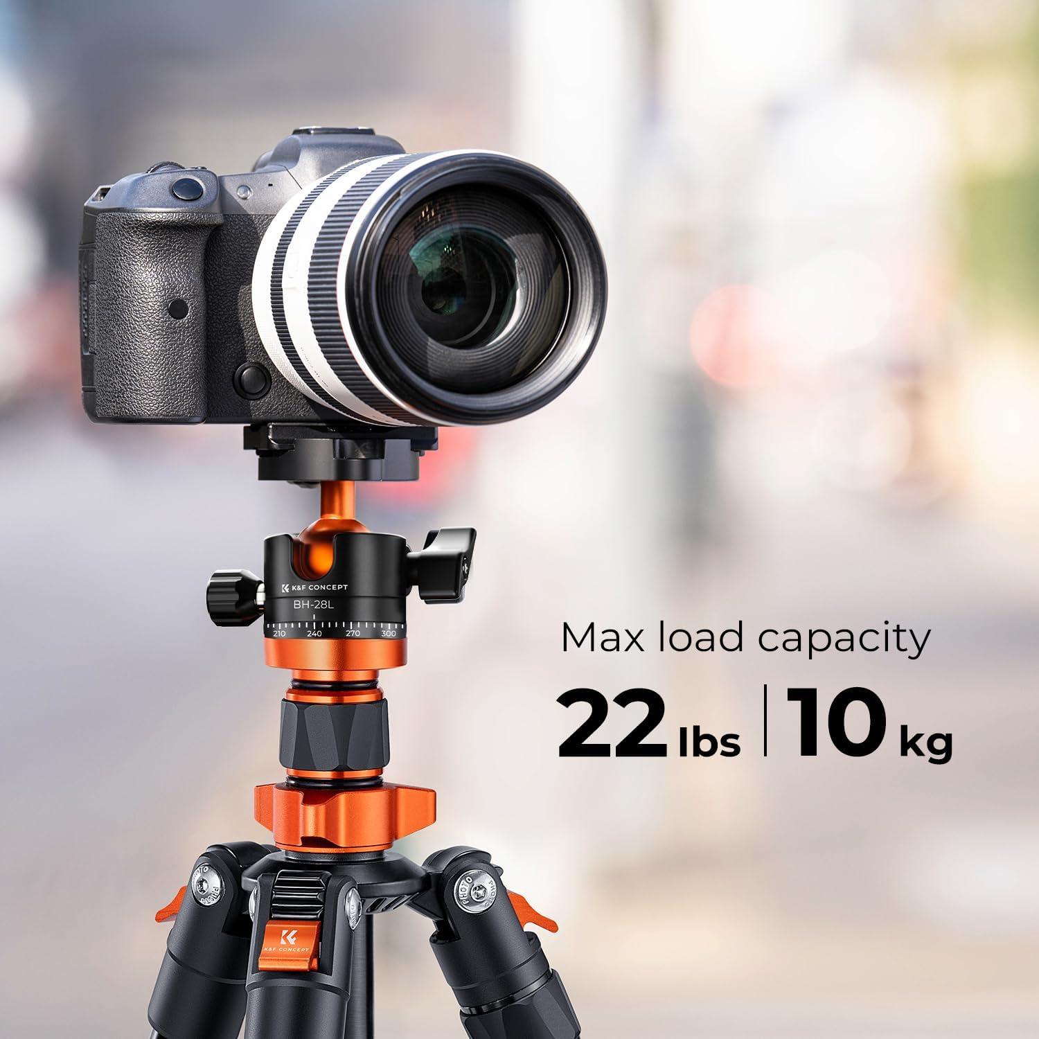 K&F Concept 62 inch DSLR Camera Tripod,Lightweight and Compact Aluminum Detachable Monopod Tripod with 360 Panorama Ball Head Quick Release Plate for Travel and Work K254A1+BH-28L (SA254M1)