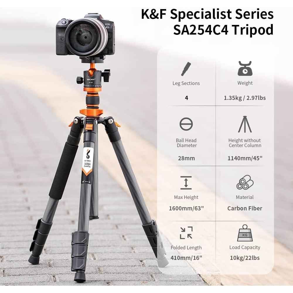 Trípode K&F Concept 160 cm Fibra de Carbono 10kg Monopie