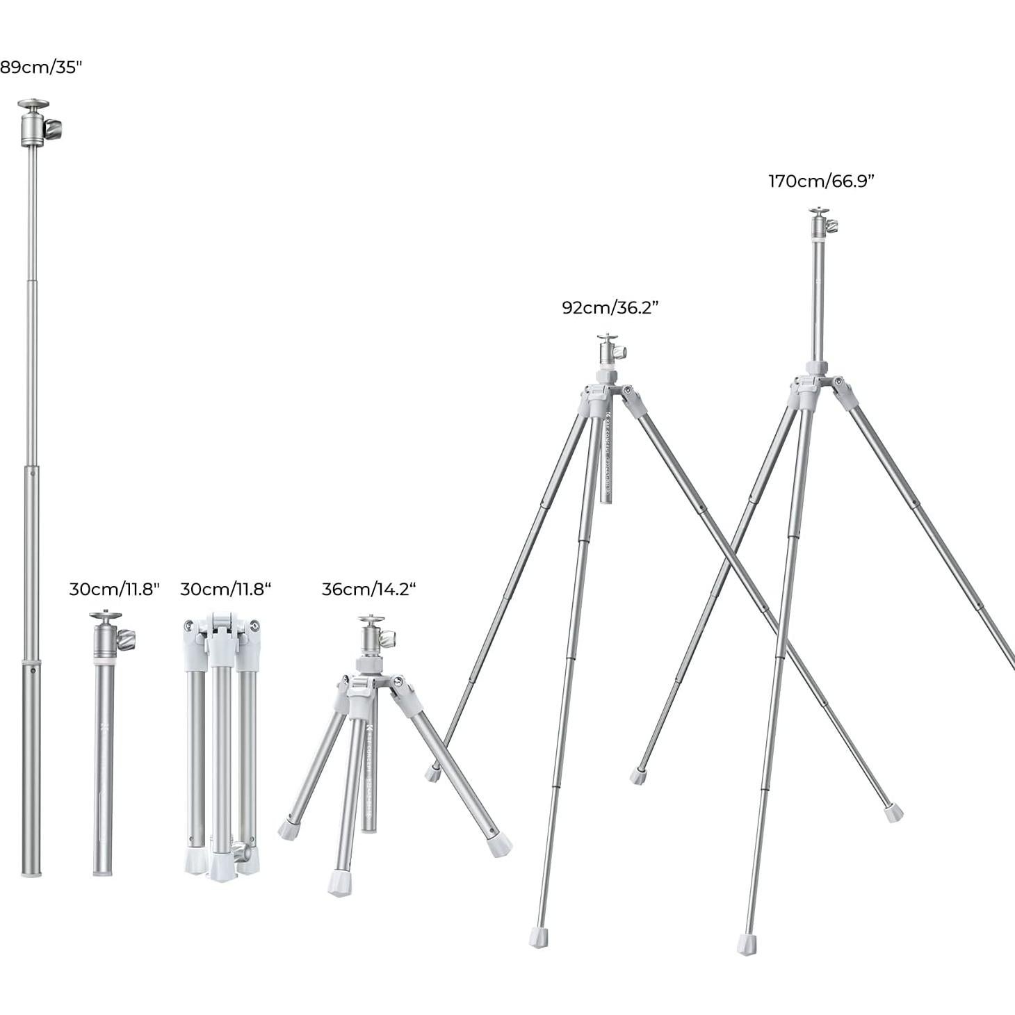 Trípode K&F Concept 170cm 2-en-1 Ligero con Soporte Smartphone